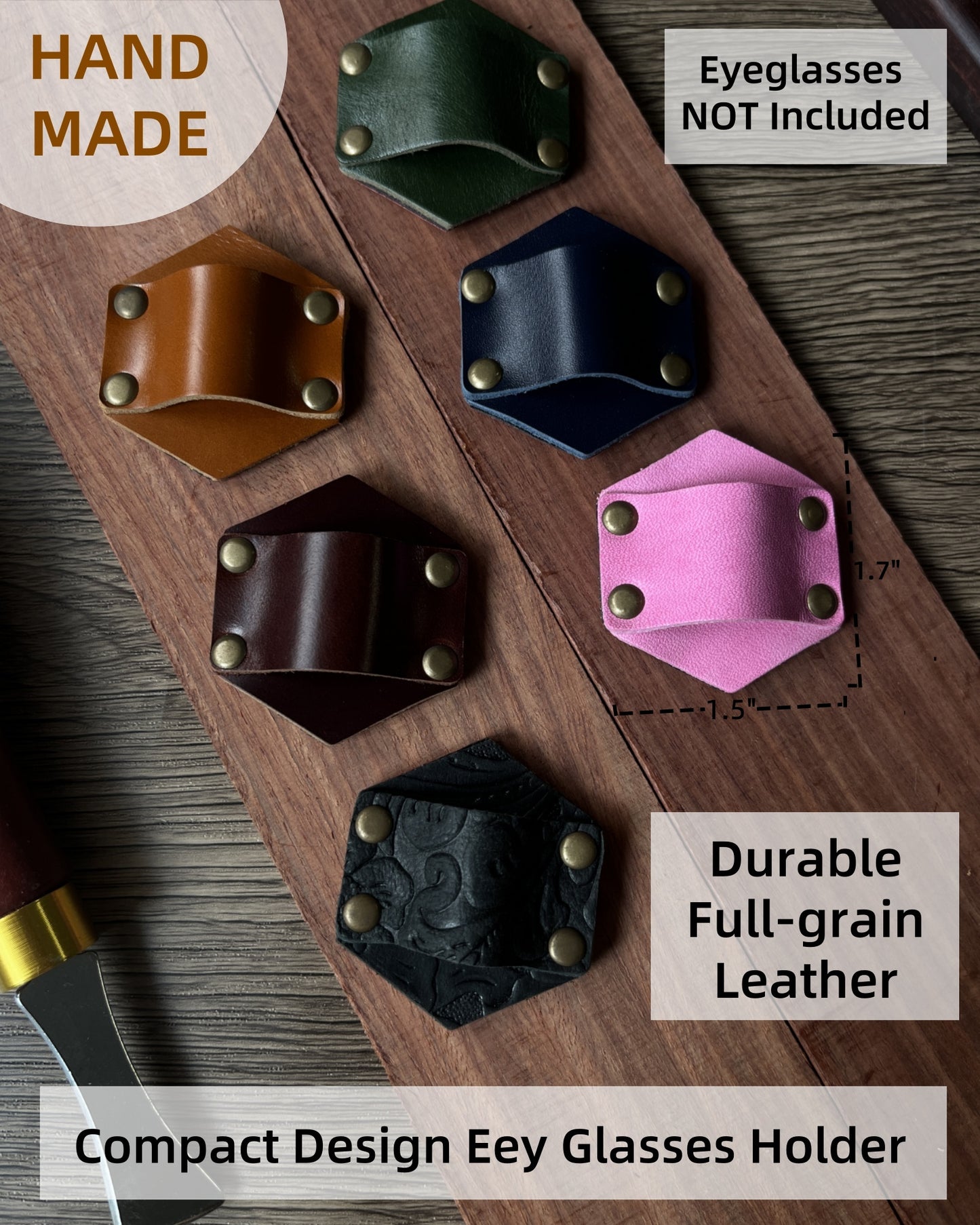 Leather Sunglass Holder for Car Dash One Handed, Eye Glasses Holder Organizer for Wall nightstand, Unique Gifts (Italian Brown)