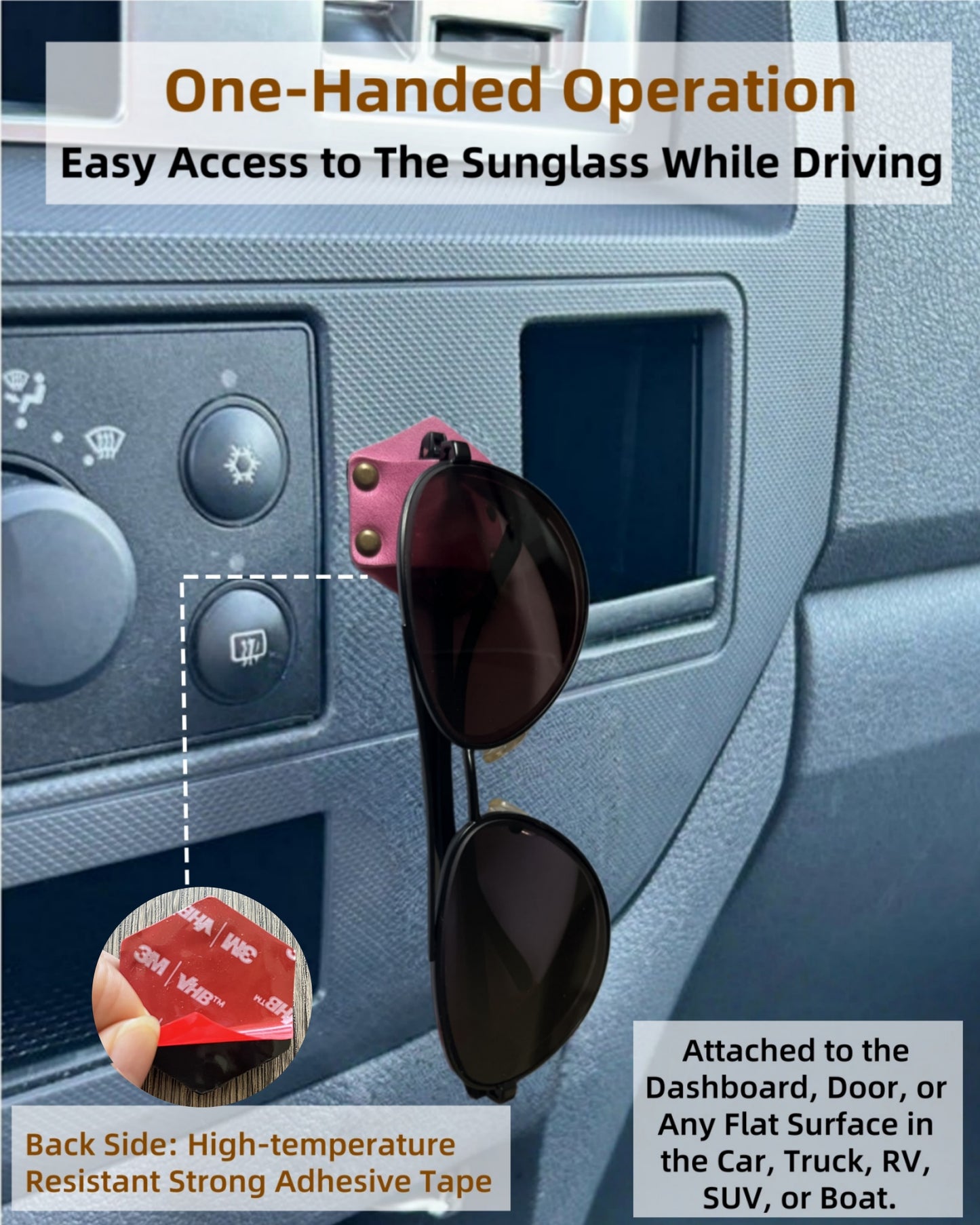 Leather Sunglass Holder for Car Dash One Handed, Eye Glasses Holder Organizer for Wall nightstand, Unique Gifts (Pink Barbie)