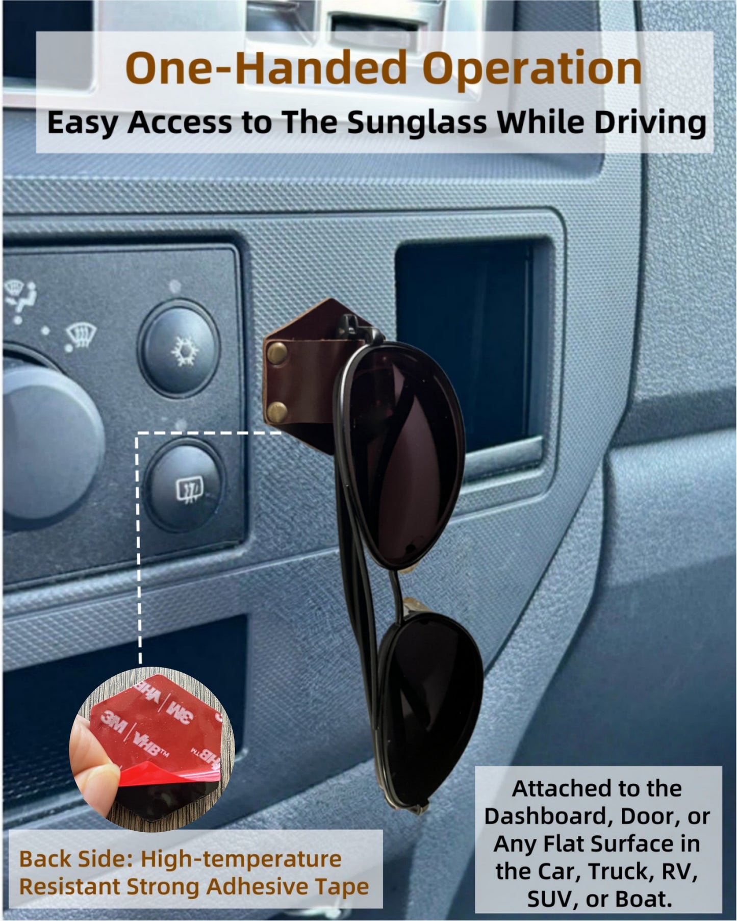 Leather Sunglass Holder for Car Dash One Handed, Eye Glasses Holder Organizer for Wall nightstand, Unique Gifts (Italian Brown)