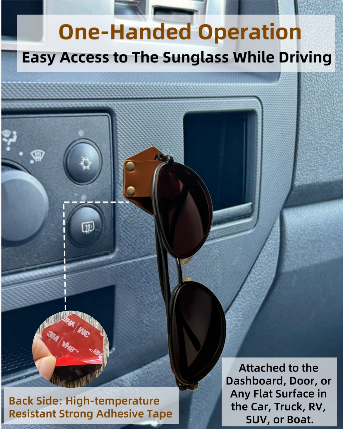Leather Sunglass Holder for Car Dash One Handed, Eye Glasses Holder Organizer for Wall nightstand, Unique Gifts (Moroccan Honey)