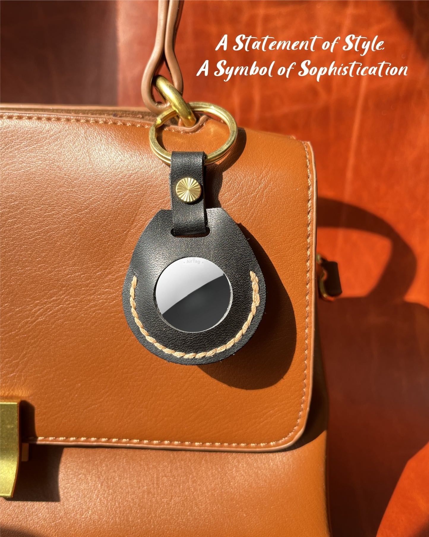 Compatible with Airtag Keychain Holder Full-grain Genuine Leather Air Tag Key Ring Case Women Men Gifts Handmade ( Raven Black)