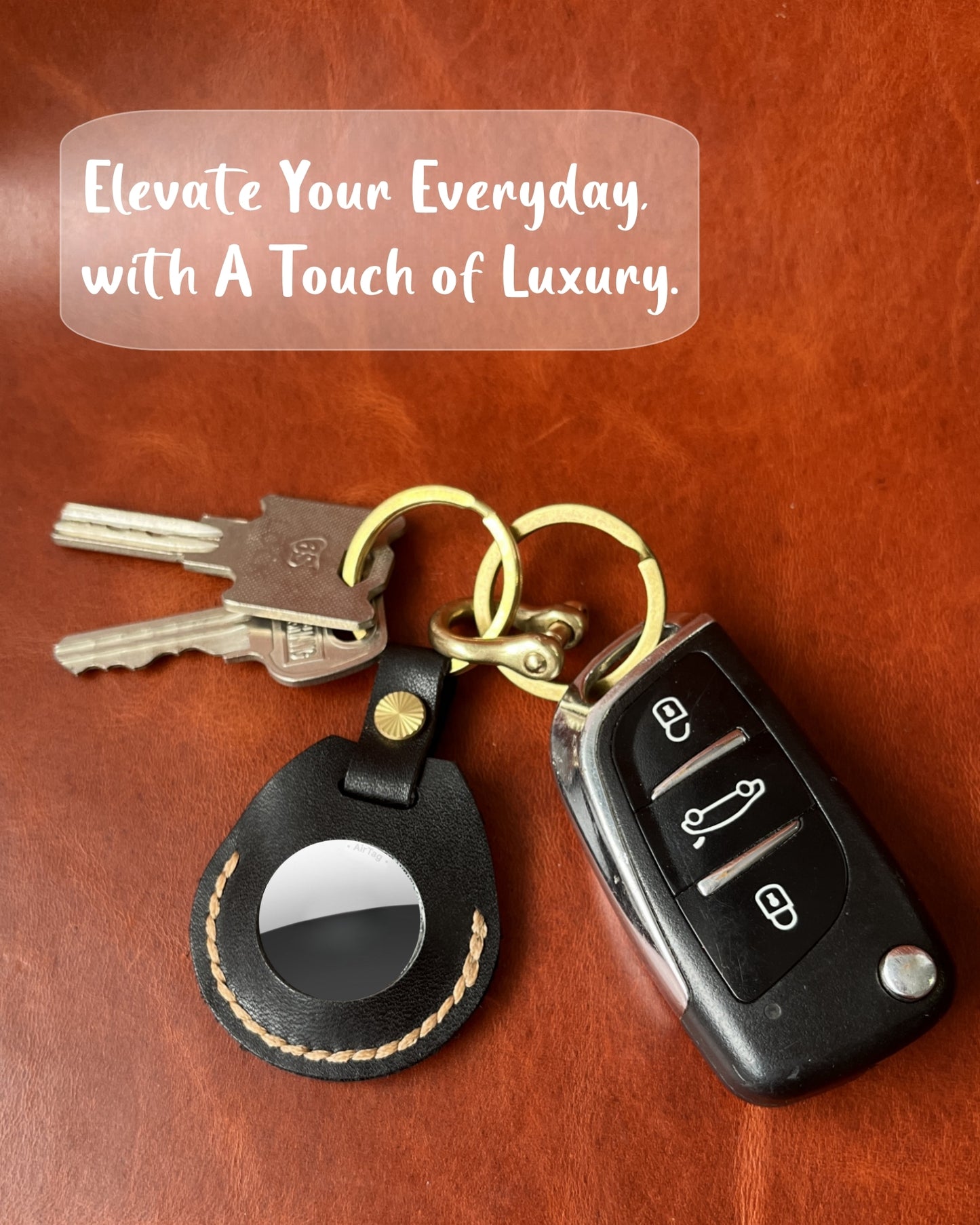 Compatible with Airtag Keychain Holder Full-grain Genuine Leather Air Tag Key Ring Case Women Men Gifts Handmade ( Raven Black)