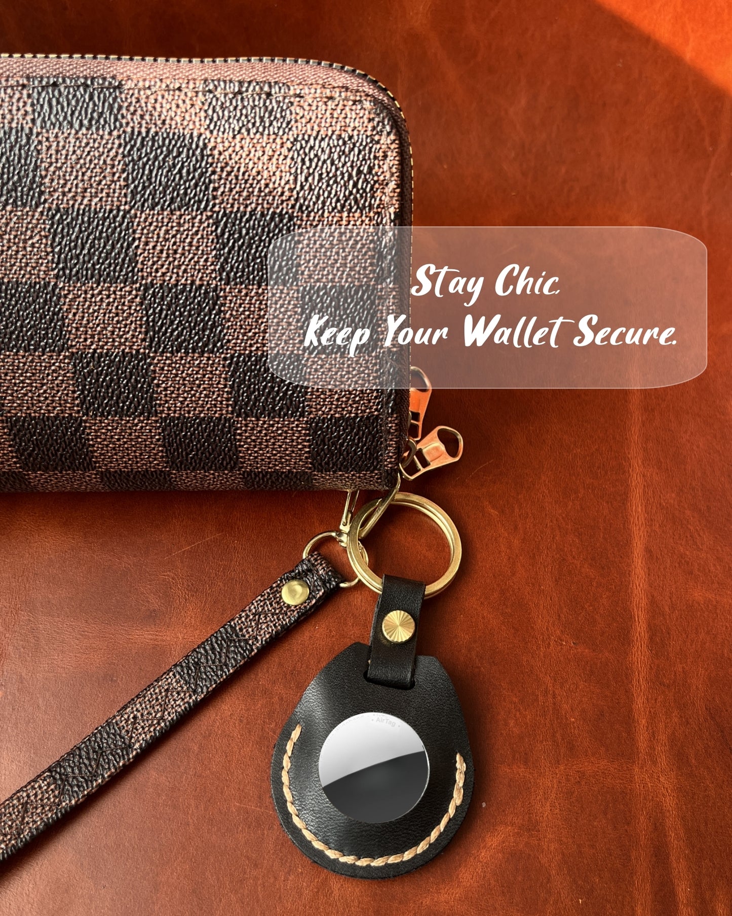 Compatible with Airtag Keychain Holder Full-grain Genuine Leather Air Tag Key Ring Case Women Men Gifts Handmade ( Raven Black)
