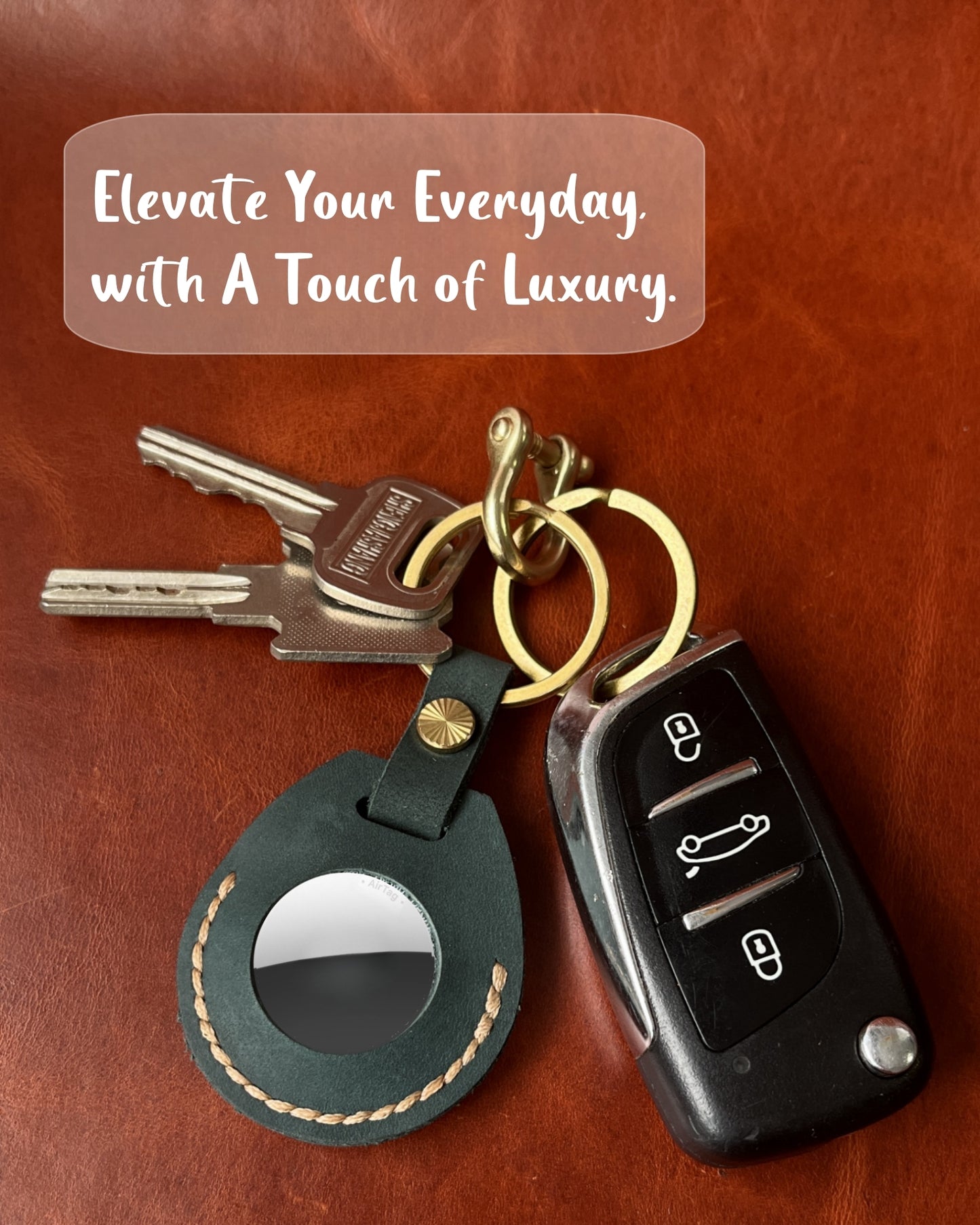 Compatible with Airtag Keychain Holder Full-grain Genuine Leather Air Tag Key Ring Case Women Men Gifts Handmade (Ocean Blue)