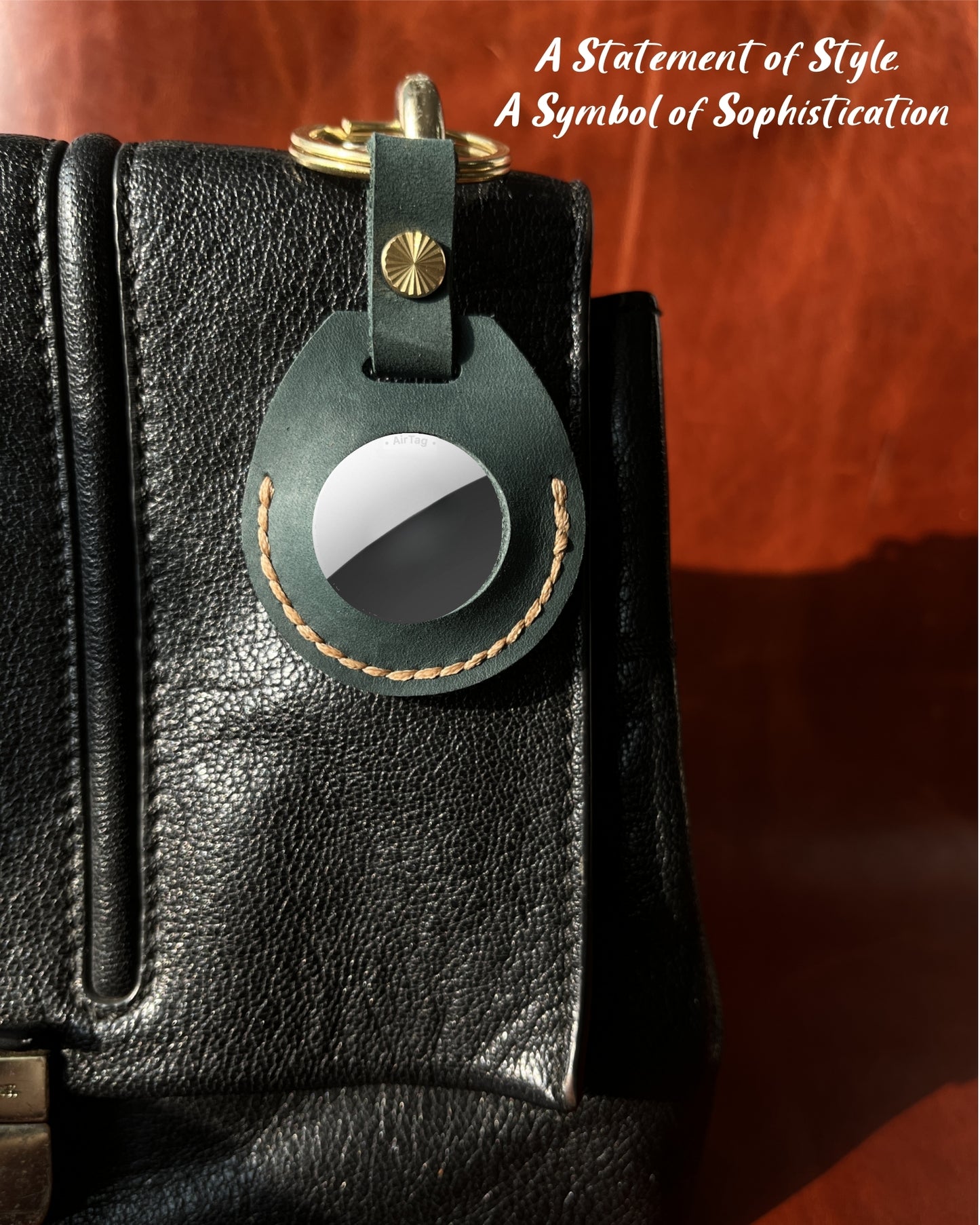 Compatible with Airtag Keychain Holder Full-grain Genuine Leather Air Tag Key Ring Case Women Men Gifts Handmade (Ocean Blue)