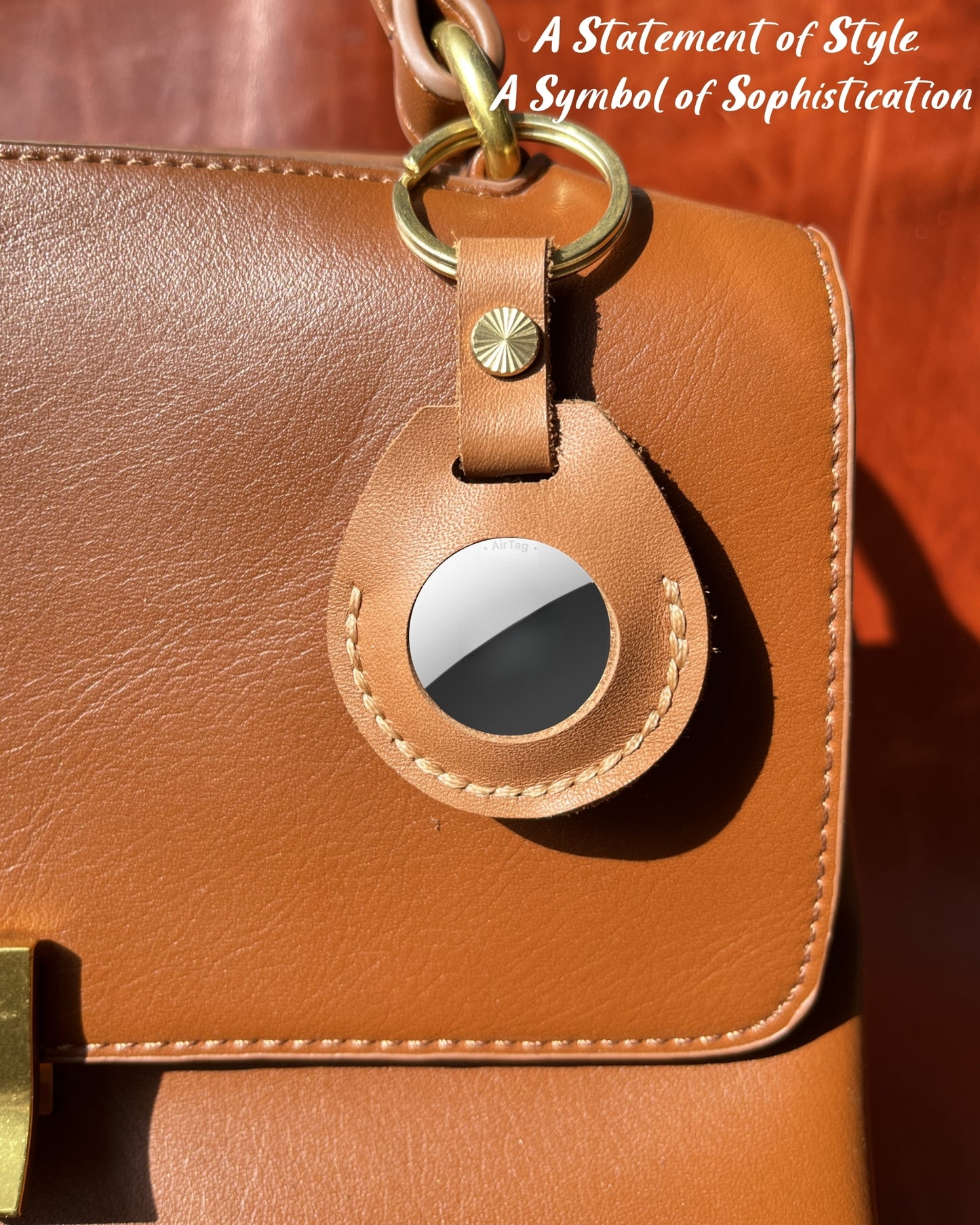 Compatible with Airtag Keychain Holder Full-grain Genuine Leather Air Tag Key Ring Case Women Men Gifts Handmade ( British Tan )