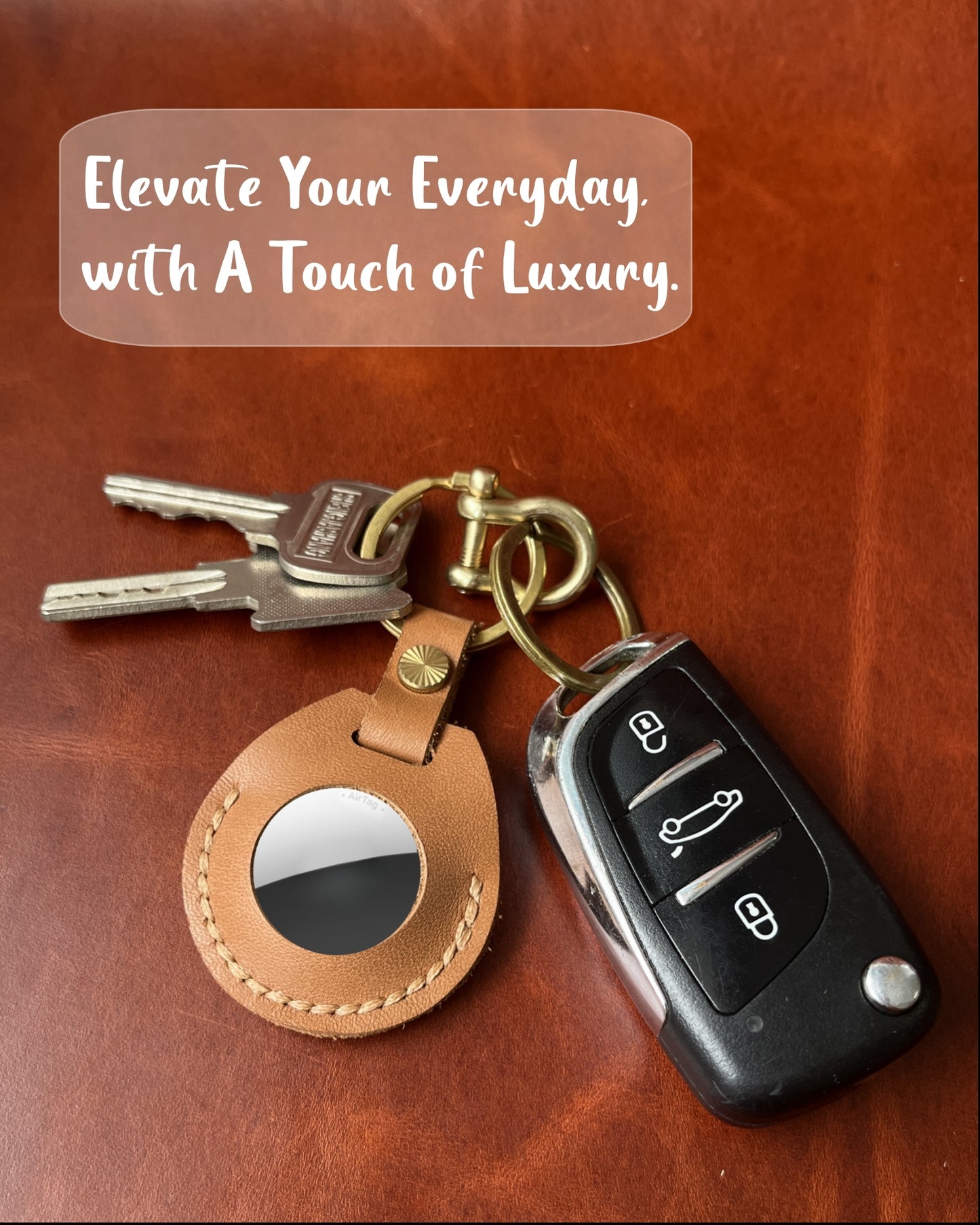 Compatible with Airtag Keychain Holder Full-grain Genuine Leather Air Tag Key Ring Case Women Men Gifts Handmade ( British Tan )
