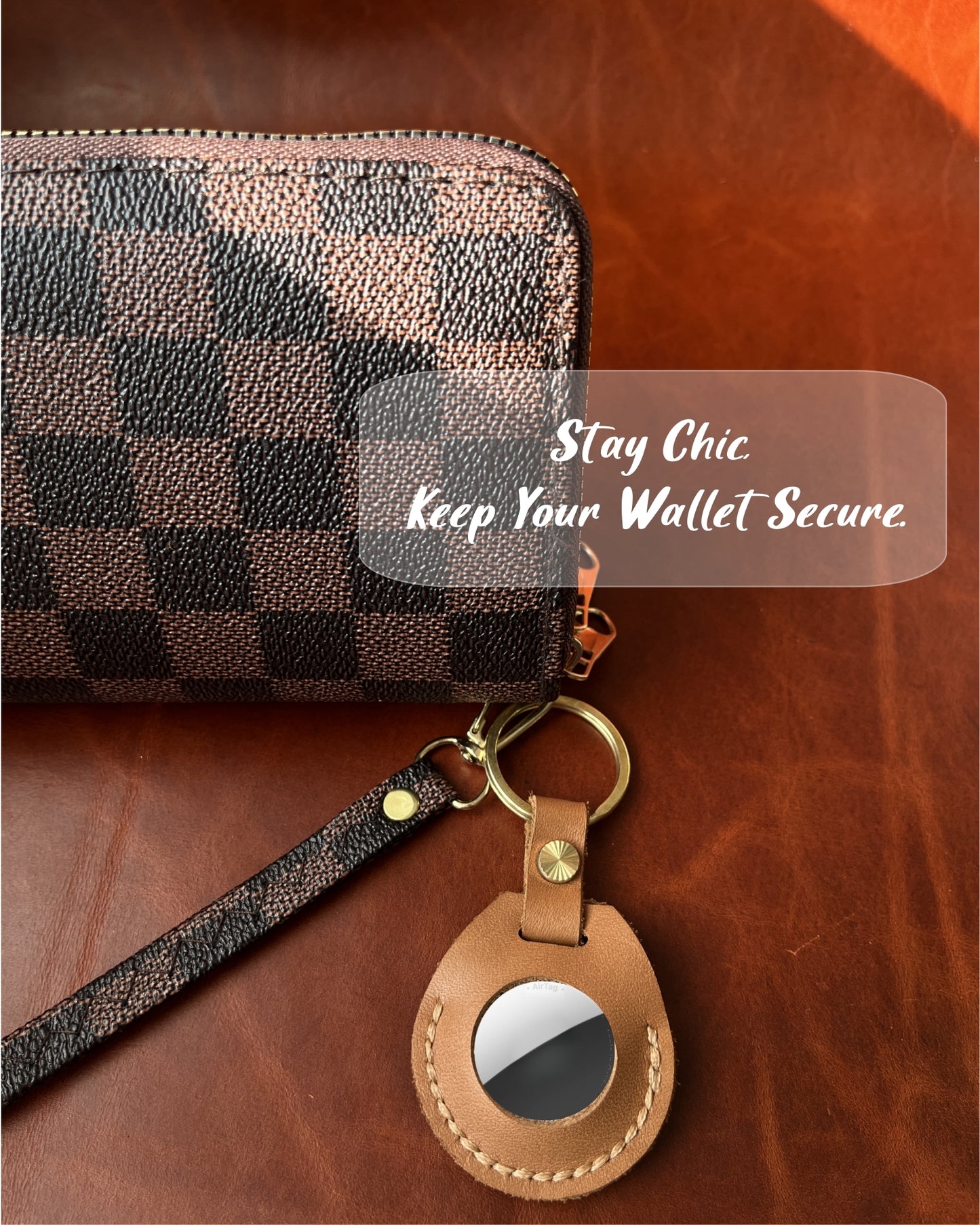 Compatible with Airtag Keychain Holder Full-grain Genuine Leather Air Tag Key Ring Case Women Men Gifts Handmade ( British Tan )