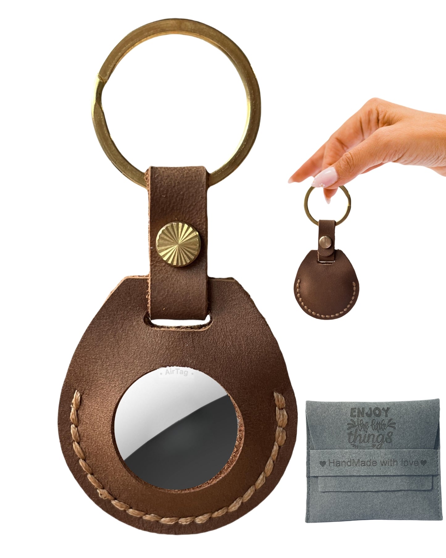 Compatible with Airtag Keychain Holder Full-grain Genuine Leather Air Tag Key Ring Case Women Men Gifts Handmade ( Scottish Cafe Brown )