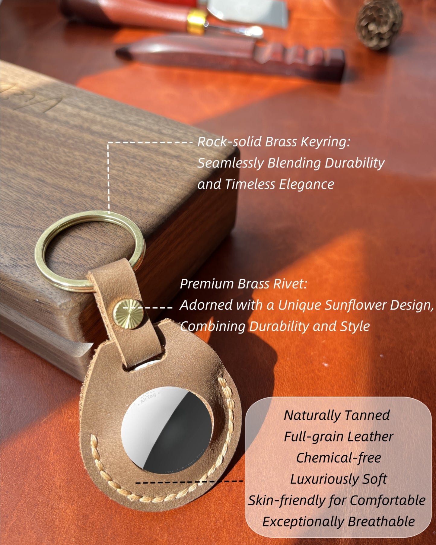 Compatible with Airtag Keychain Holder Full-grain Genuine Leather Air Tag Key Ring Case Women Men Gifts Handmade ( Scottish Cafe Brown )
