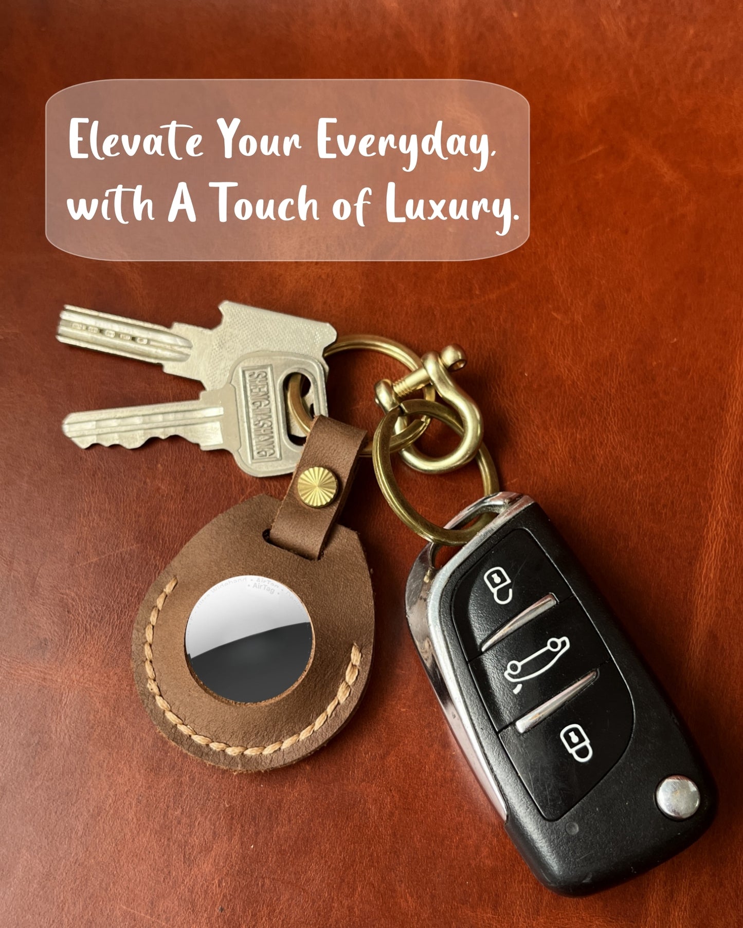 Compatible with Airtag Keychain Holder Full-grain Genuine Leather Air Tag Key Ring Case Women Men Gifts Handmade ( Scottish Cafe Brown )