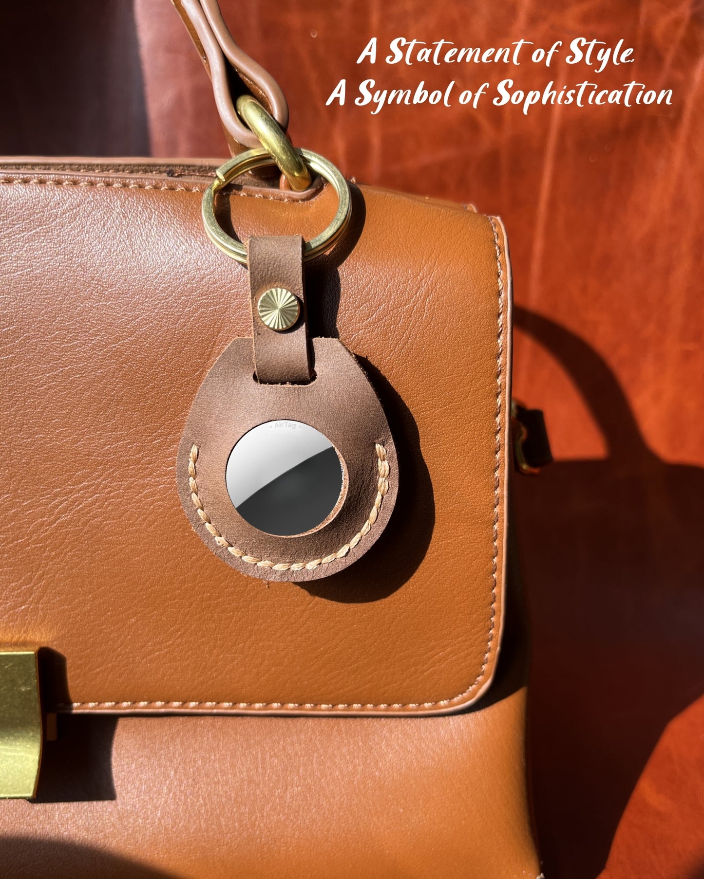 Compatible with Airtag Keychain Holder Full-grain Genuine Leather Air Tag Key Ring Case Women Men Gifts Handmade ( Scottish Cafe Brown )