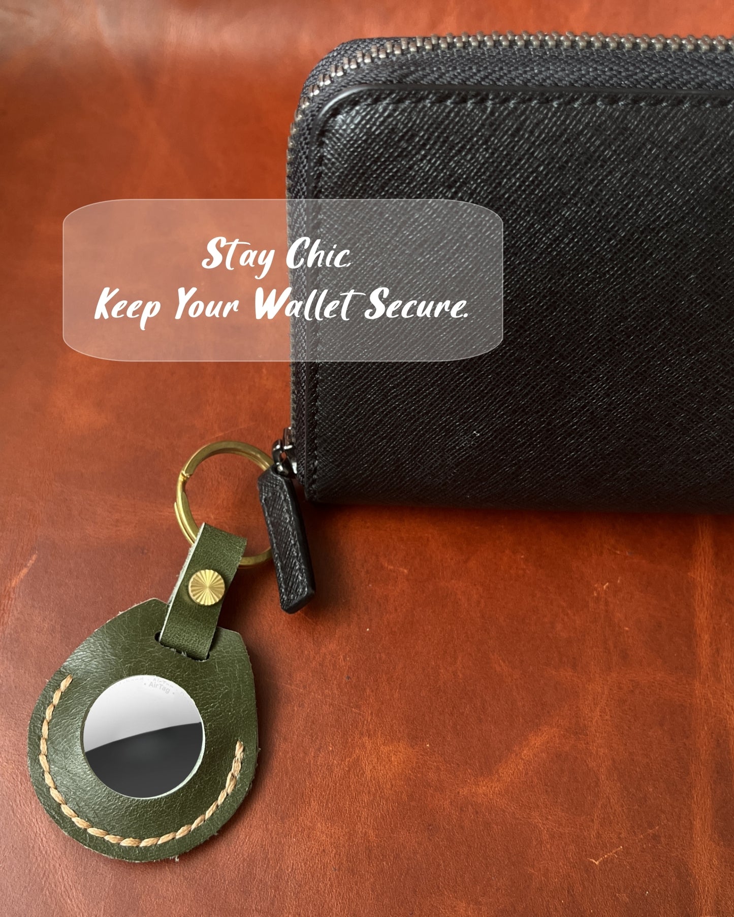 Compatible with Airtag Keychain Holder Full-grain Genuine Leather Air Tag Key Ring Case Women Men Gifts Handmade ( Olive )