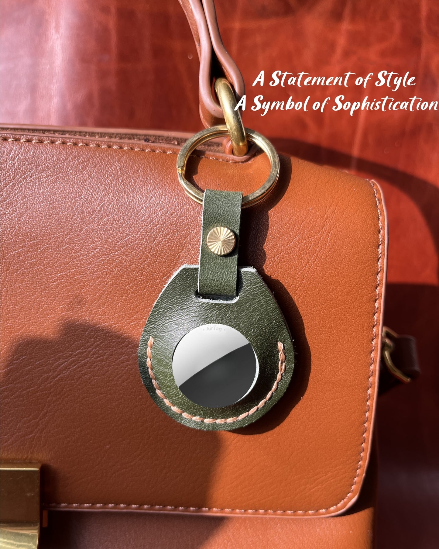 Compatible with Airtag Keychain Holder Full-grain Genuine Leather Air Tag Key Ring Case Women Men Gifts Handmade ( Olive )