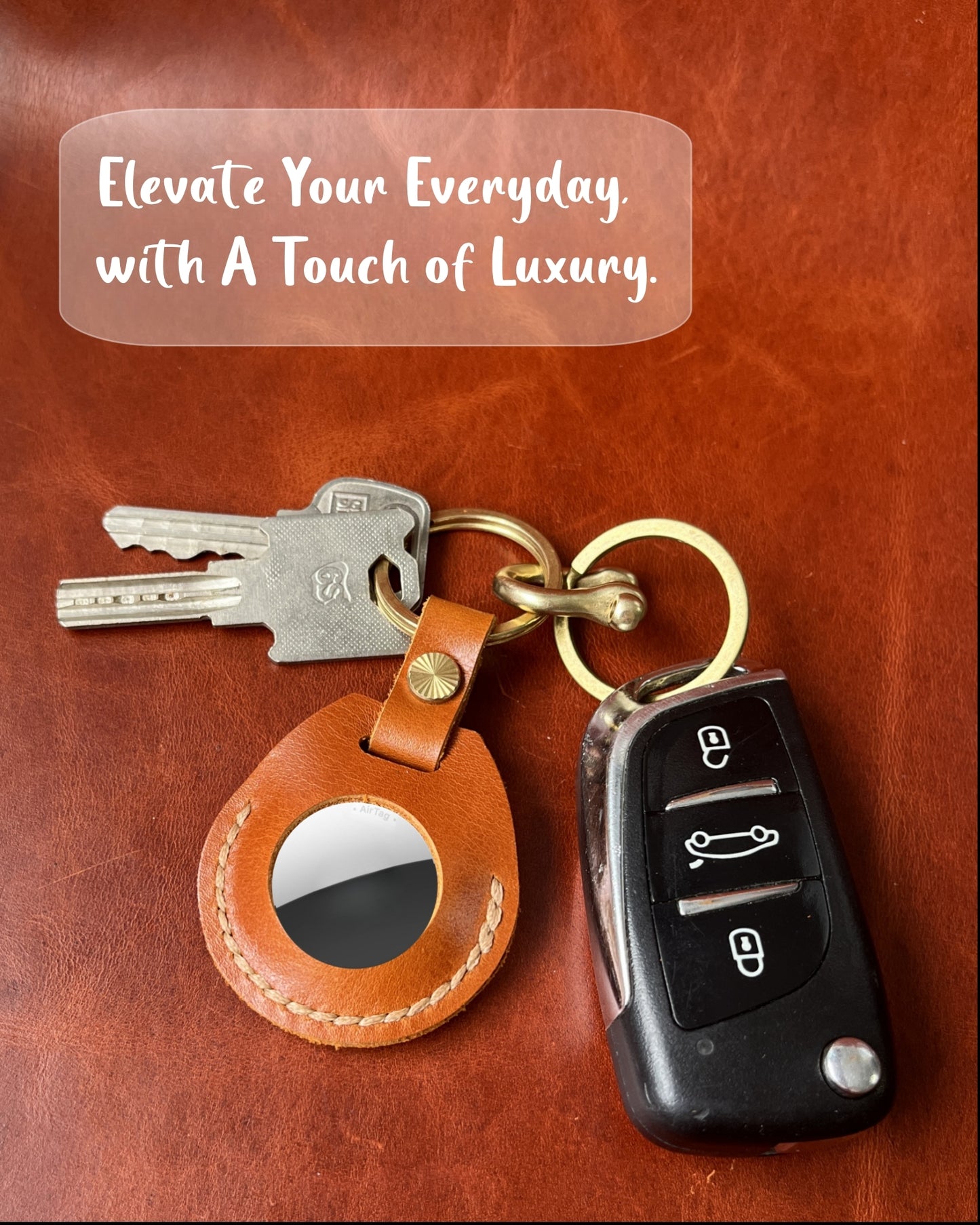 Compatible with Airtag Keychain Holder Full-grain Genuine Leather Air Tag Key Ring Case Women Men Gifts Handmade (Moroccan Honey)