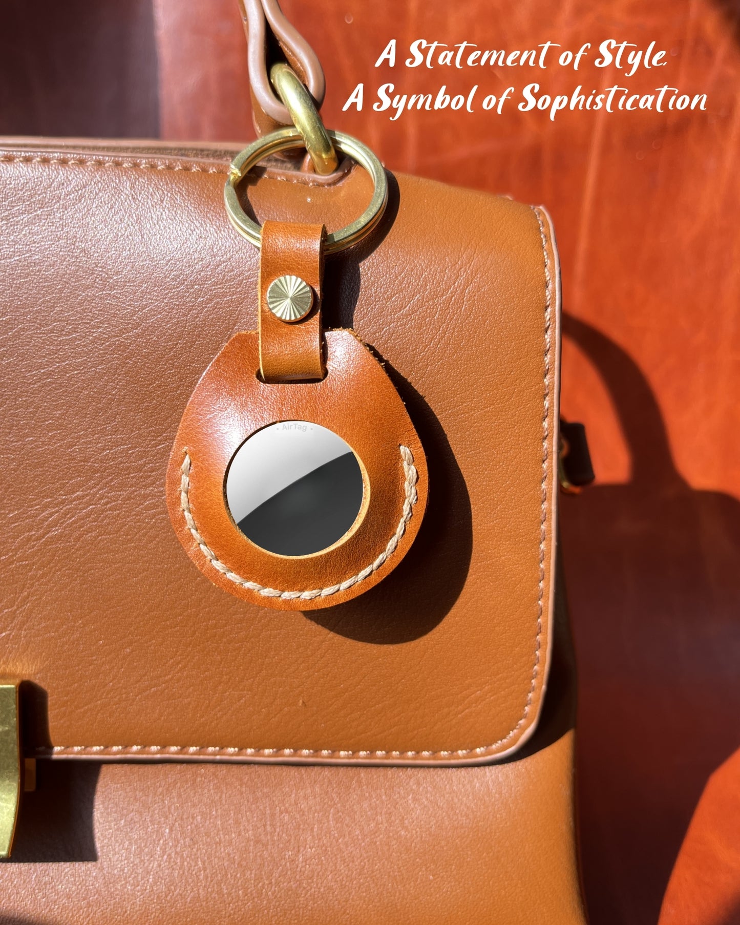 Compatible with Airtag Keychain Holder Full-grain Genuine Leather Air Tag Key Ring Case Women Men Gifts Handmade (Moroccan Honey)
