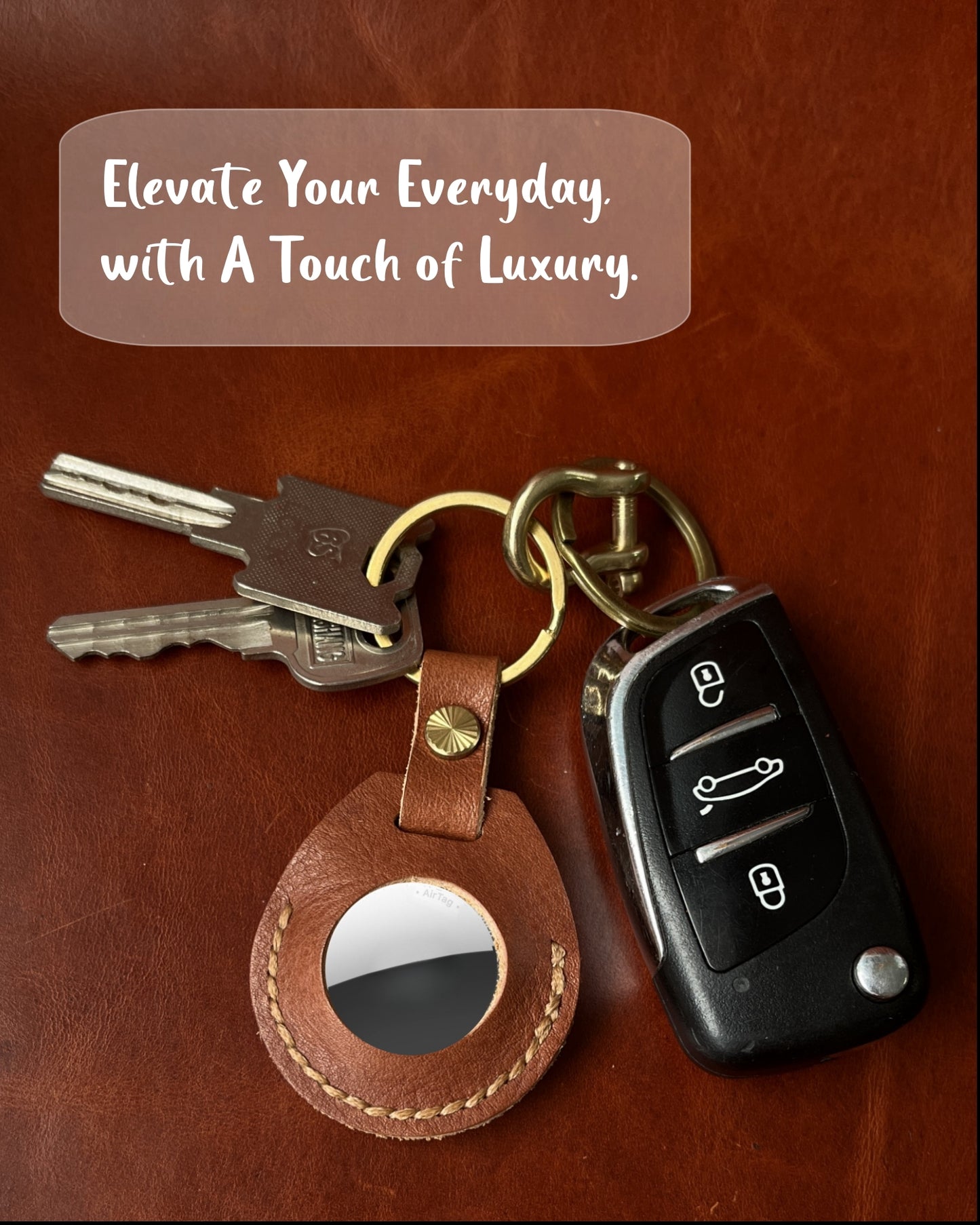 Compatible with Airtag Keychain Holder Full-grain Genuine Leather Air Tag Key Ring Case Women Men Gifts Handmade ( Italian Brown )