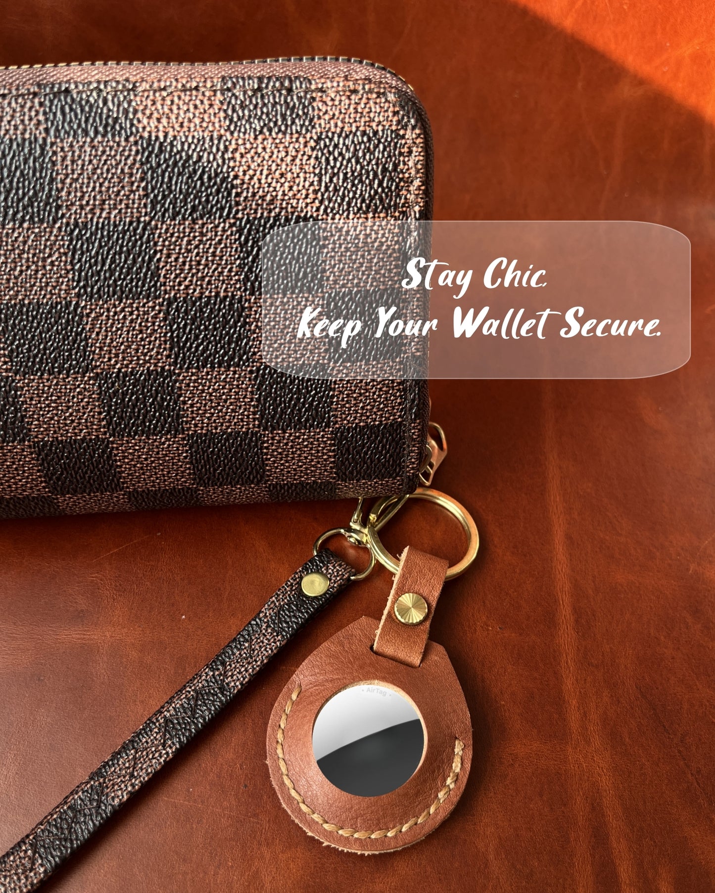 Compatible with Airtag Keychain Holder Full-grain Genuine Leather Air Tag Key Ring Case Women Men Gifts Handmade ( Italian Brown )