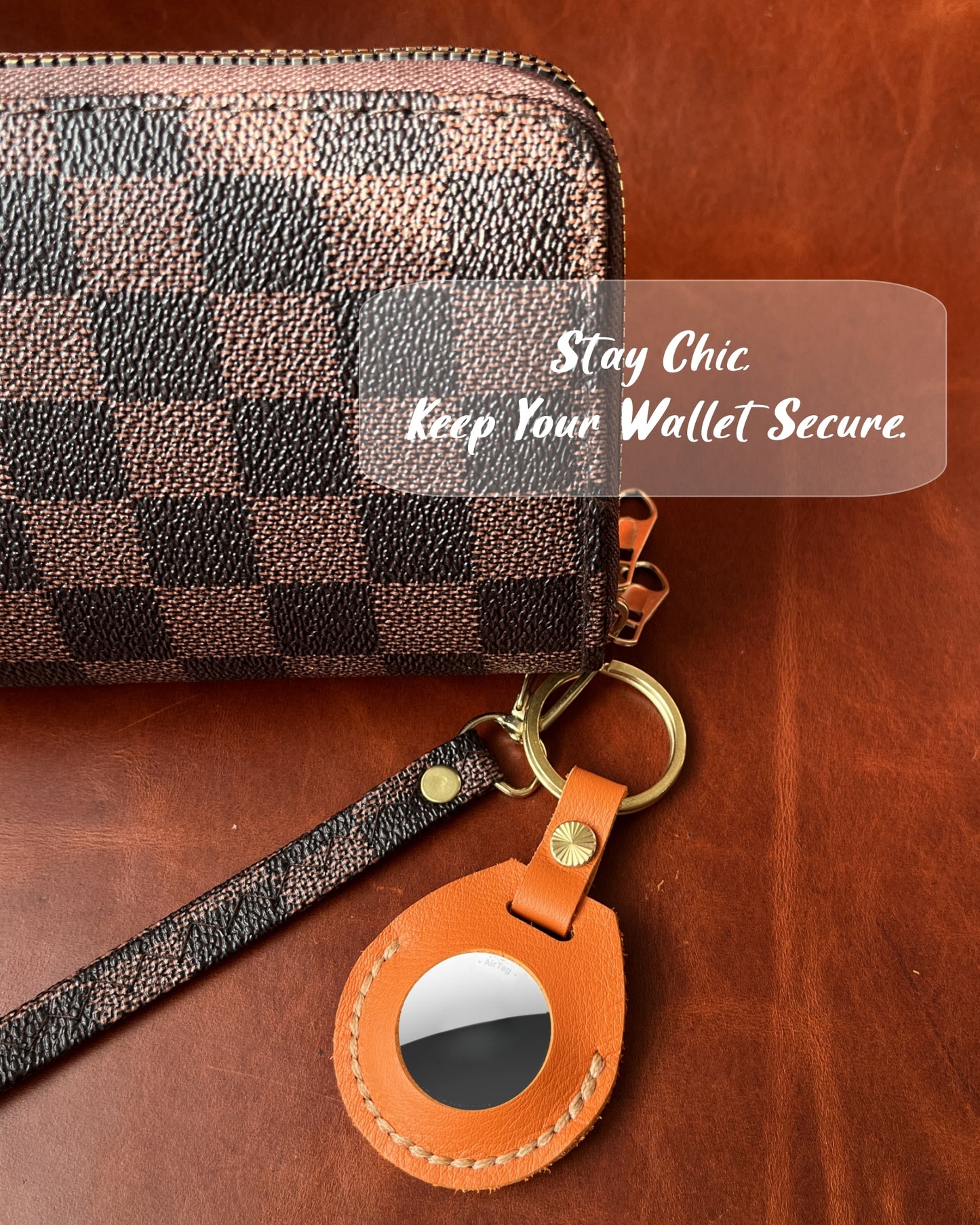 Compatible with Airtag Keychain Holder Full-grain Genuine Leather Air Tag Key Ring Case Women Men Gifts Handmade ( Vibrant Orange )
