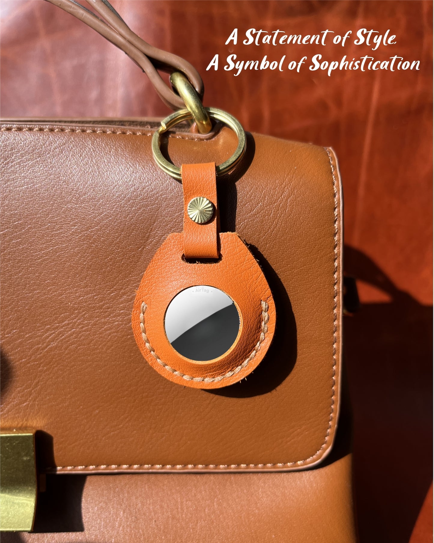 Compatible with Airtag Keychain Holder Full-grain Genuine Leather Air Tag Key Ring Case Women Men Gifts Handmade ( Vibrant Orange )