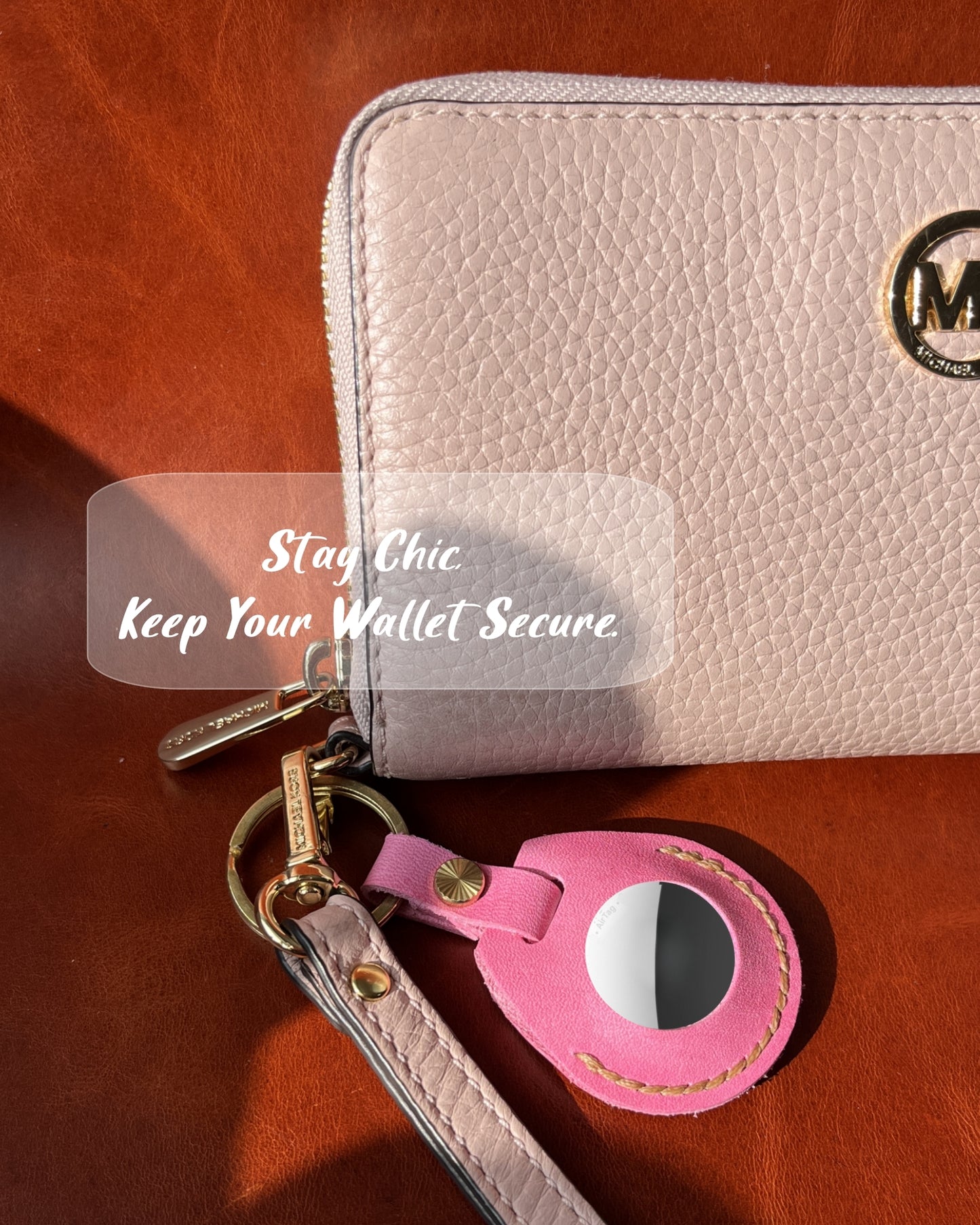 Compatible with Airtag Keychain Holder Full-grain Genuine Leather Air Tag Key Ring Case Women Men Gifts Handmade (Pink Barbie)