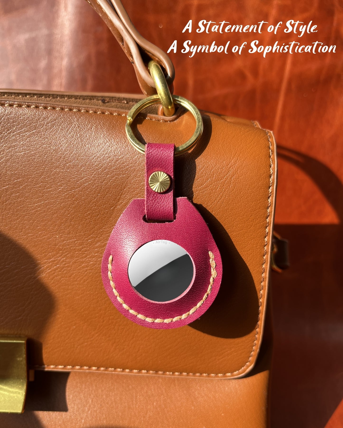 Compatible with Airtag Keychain Holder Full-grain Genuine Leather Air Tag Key Ring Case Women Men Gifts Handmade ( Plum Purple)