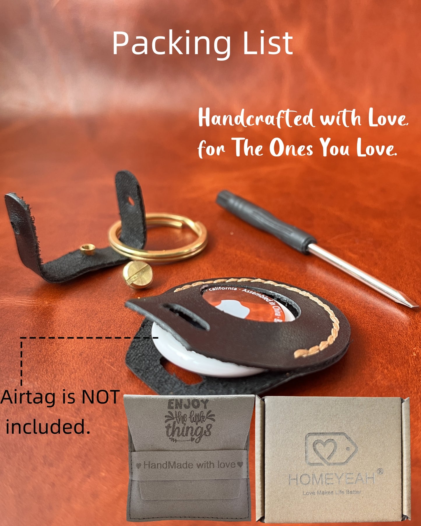 Compatible with Airtag Keychain Holder Full-grain Genuine Leather Air Tag Key Ring Case Women Men Gifts Handmade ( Raven Black)