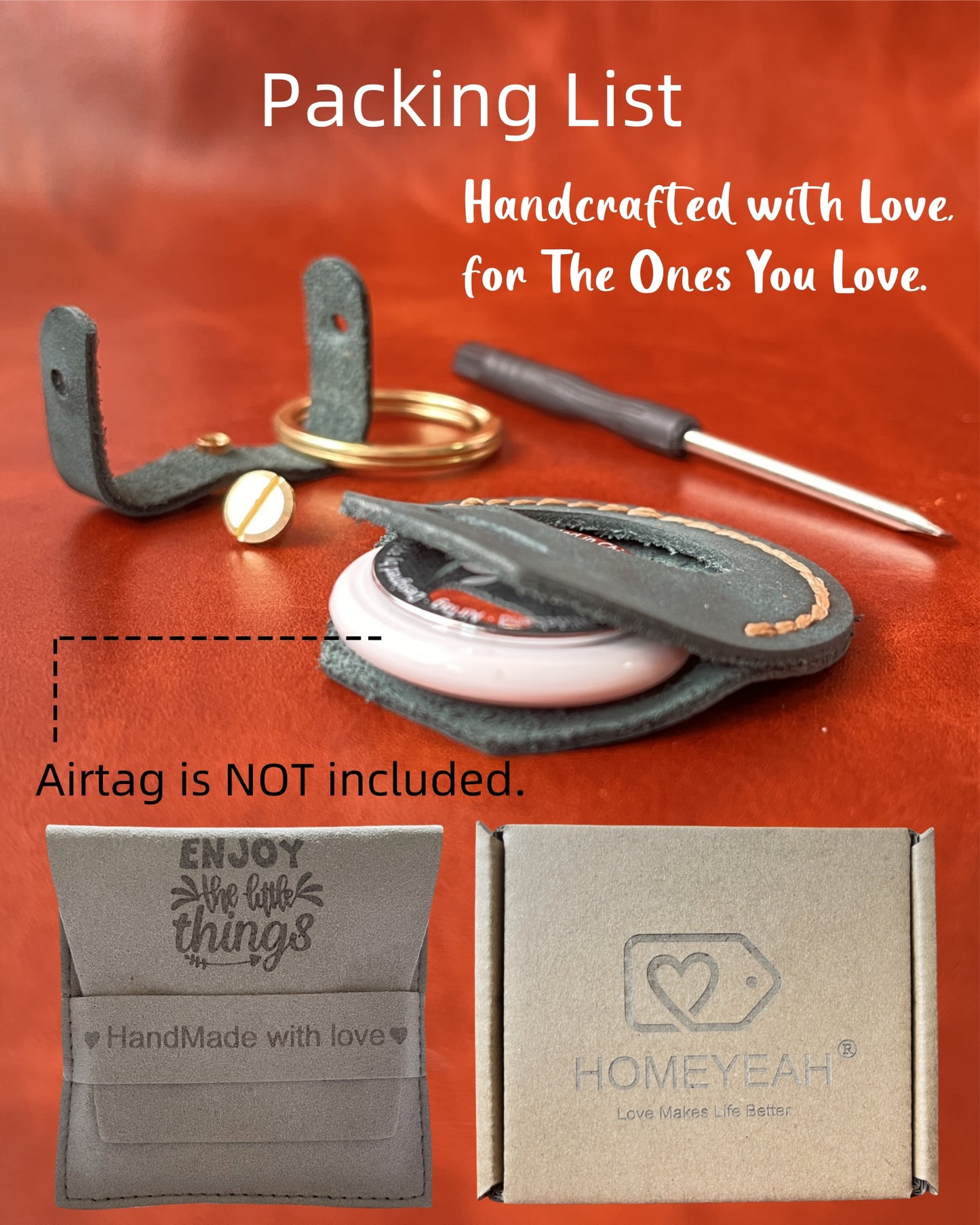 Compatible with Airtag Keychain Holder Full-grain Genuine Leather Air Tag Key Ring Case Women Men Gifts Handmade (Ocean Blue)