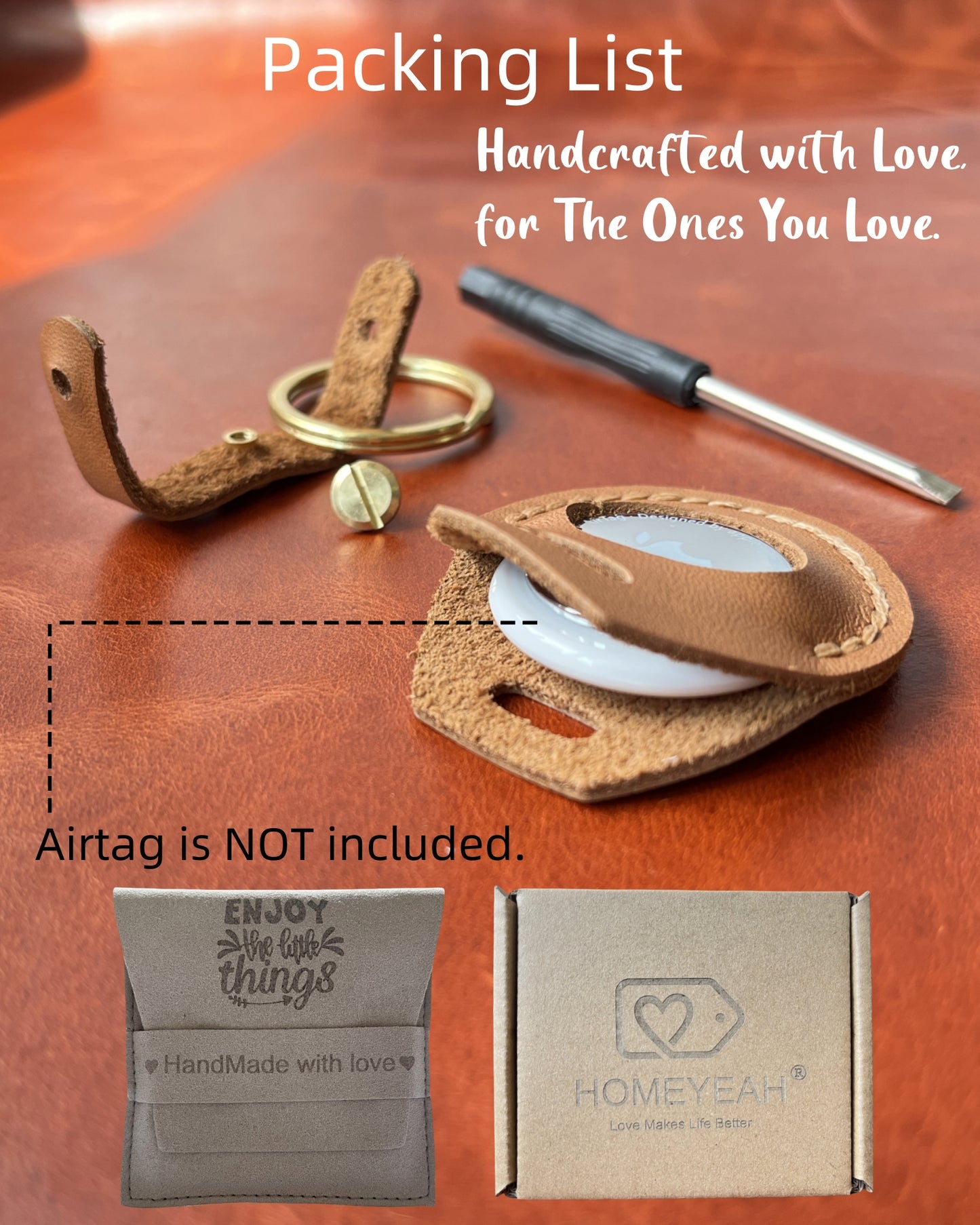 Compatible with Airtag Keychain Holder Full-grain Genuine Leather Air Tag Key Ring Case Women Men Gifts Handmade ( British Tan )