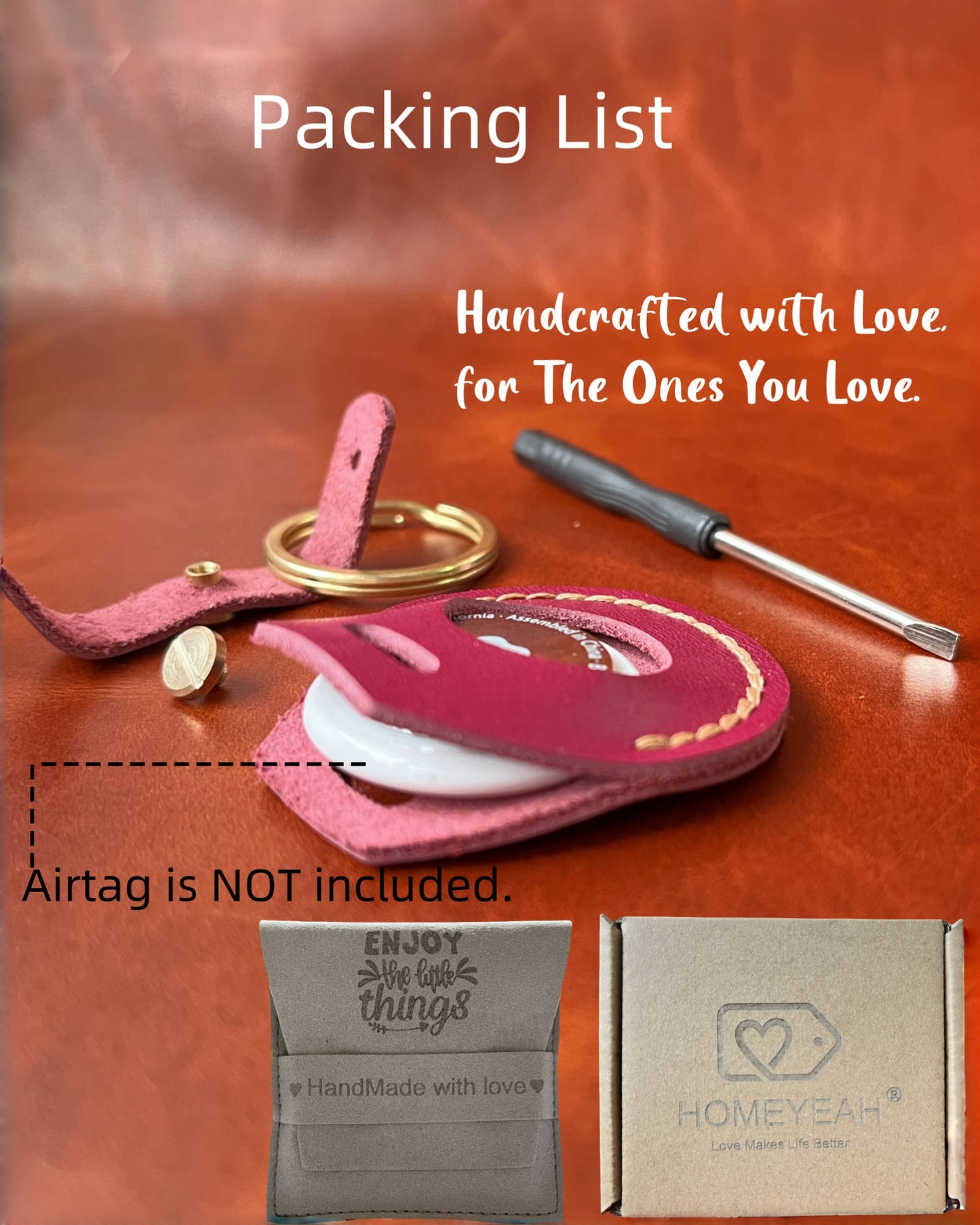 Compatible with Airtag Keychain Holder Full-grain Genuine Leather Air Tag Key Ring Case Women Men Gifts Handmade ( Plum Purple)