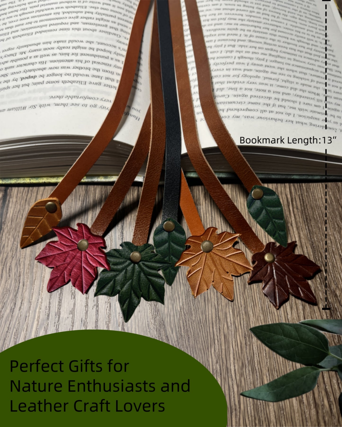 Book Lover Gifts for Women Men, Full-Grain Leather Bookmark for Reading, Unique Cute Fun Personalized Book Mark, Handmade Gift for Birthday Christmas Anniversary Retirement (Maple Leaf Italian Brown)