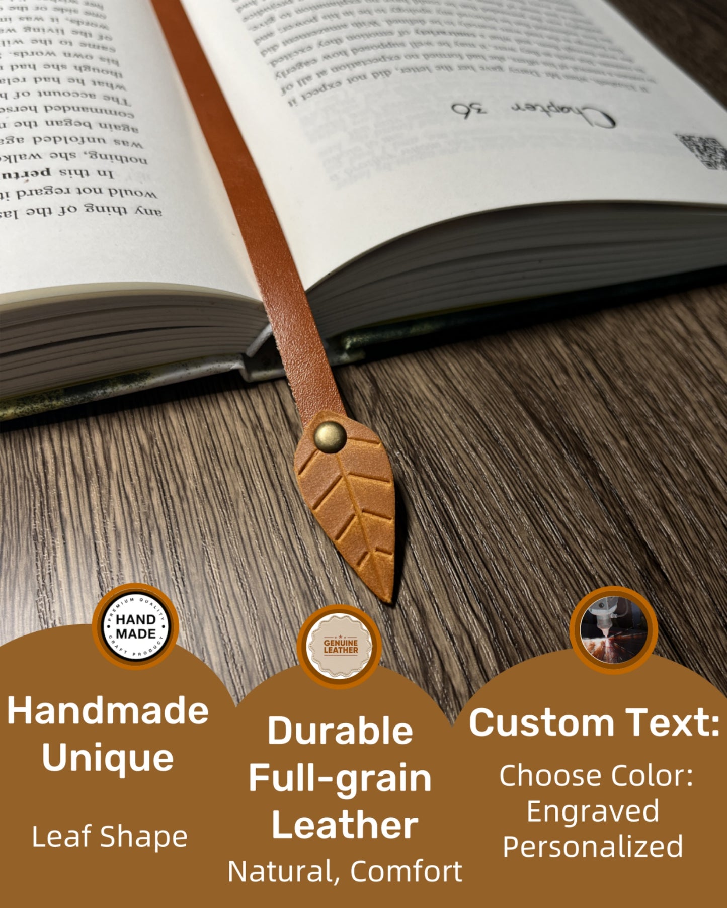 Book Lover Gifts for Women Men, Full-Grain Leather Bookmark for Reading, Unique Cute Fun Personalized Book Mark, Handmade Gift for Birthday Christmas Anniversary Retirement (Leaf Honey Yellow)