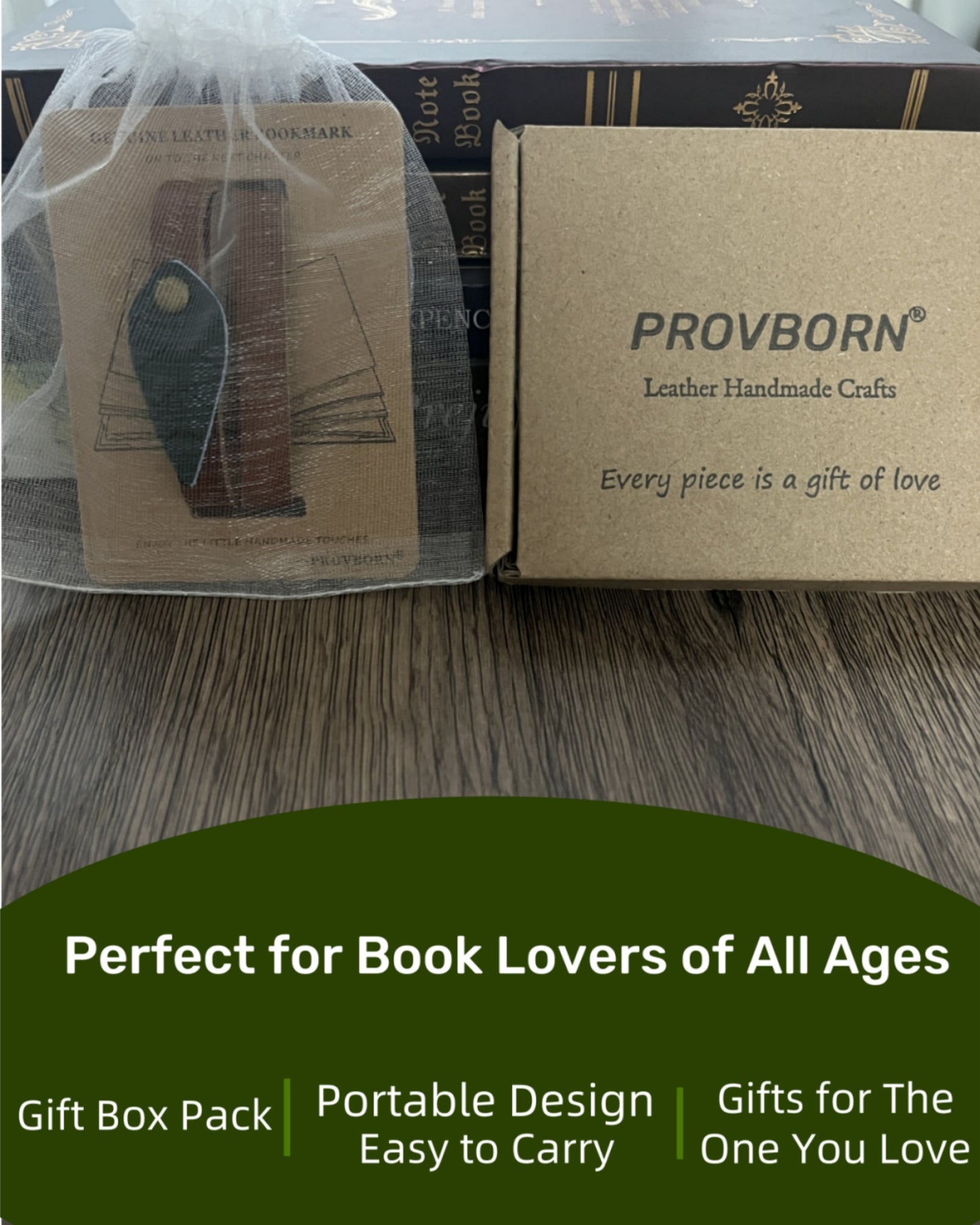 Book Lover Gifts for Women Men, Full-Grain Leather Bookmark for Reading, Unique Cute Fun Personalized Book Mark, Handmade Gift for Birthday Christmas Anniversary Retirement (Leaf Forest Green)