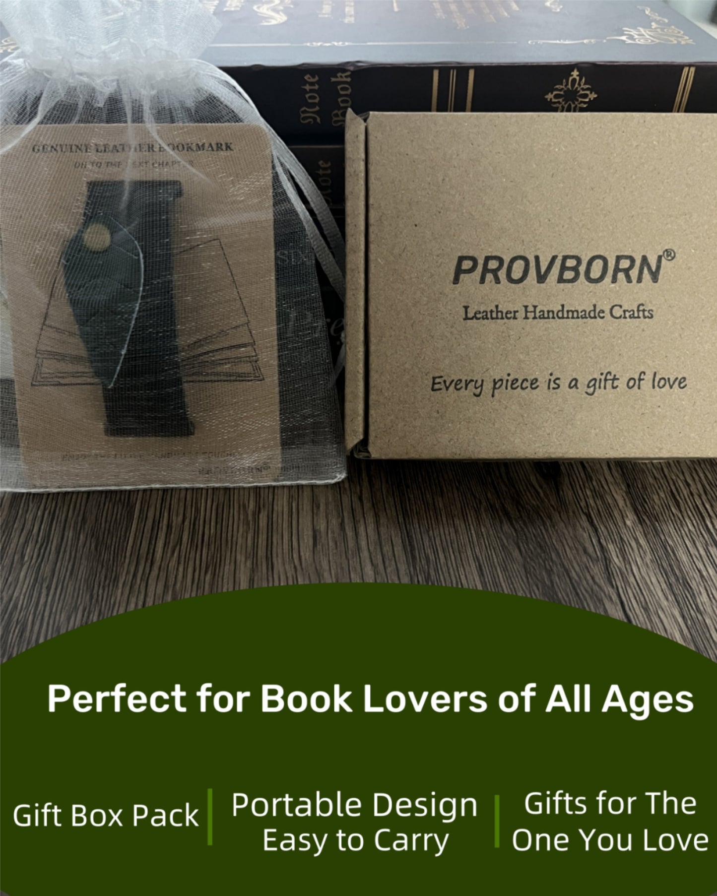Book Lover Gifts for Women Men, Full-Grain Leather Bookmark for Reading, Unique Cute Fun Personalized Book Mark, Handmade Gift for Birthday Christmas Anniversary Retirement (Forest Green Leaf Black Strap)