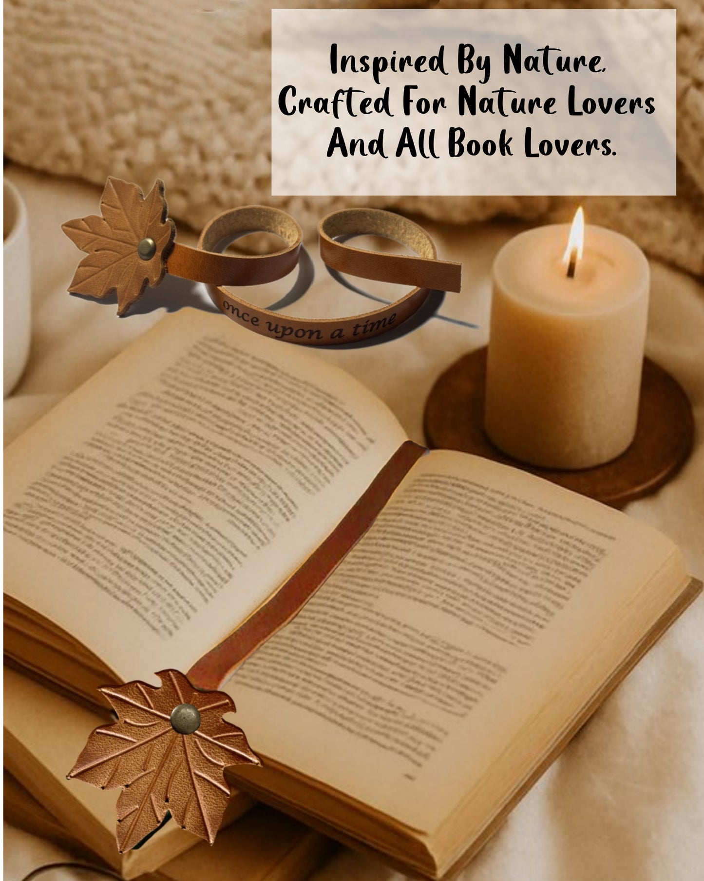 Book Lover Gifts for Women Men, Full-Grain Leather Bookmark for Reading, Unique Cute Fun Personalized Book Mark, Handmade Gift for Birthday Christmas Anniversary Retirement (Engraved once upon a time)