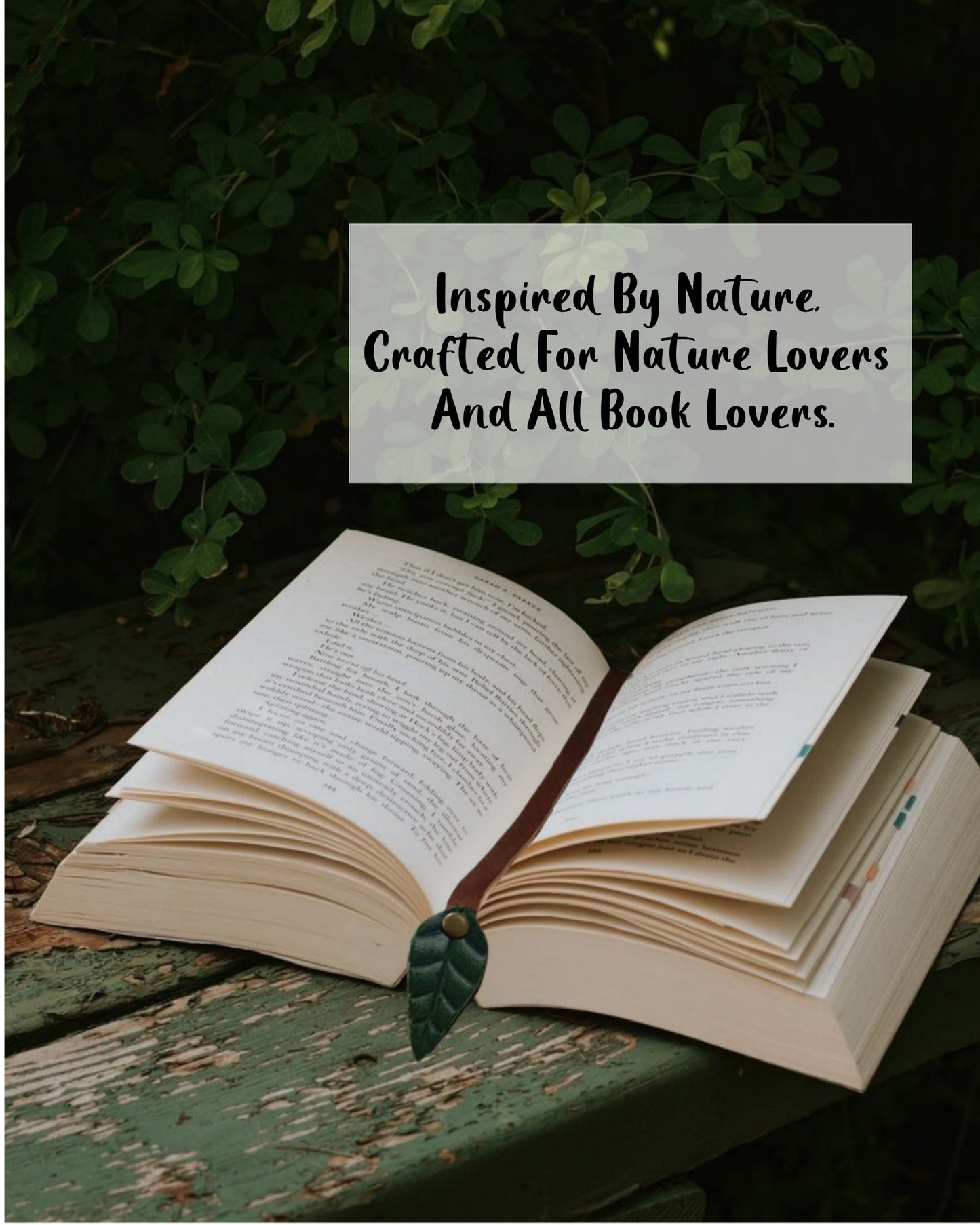 Book Lover Gifts for Women Men, Full-Grain Leather Bookmark for Reading, Unique Cute Fun Personalized Book Mark, Handmade Gift for Birthday Christmas Anniversary Retirement (Leaf Forest Green)