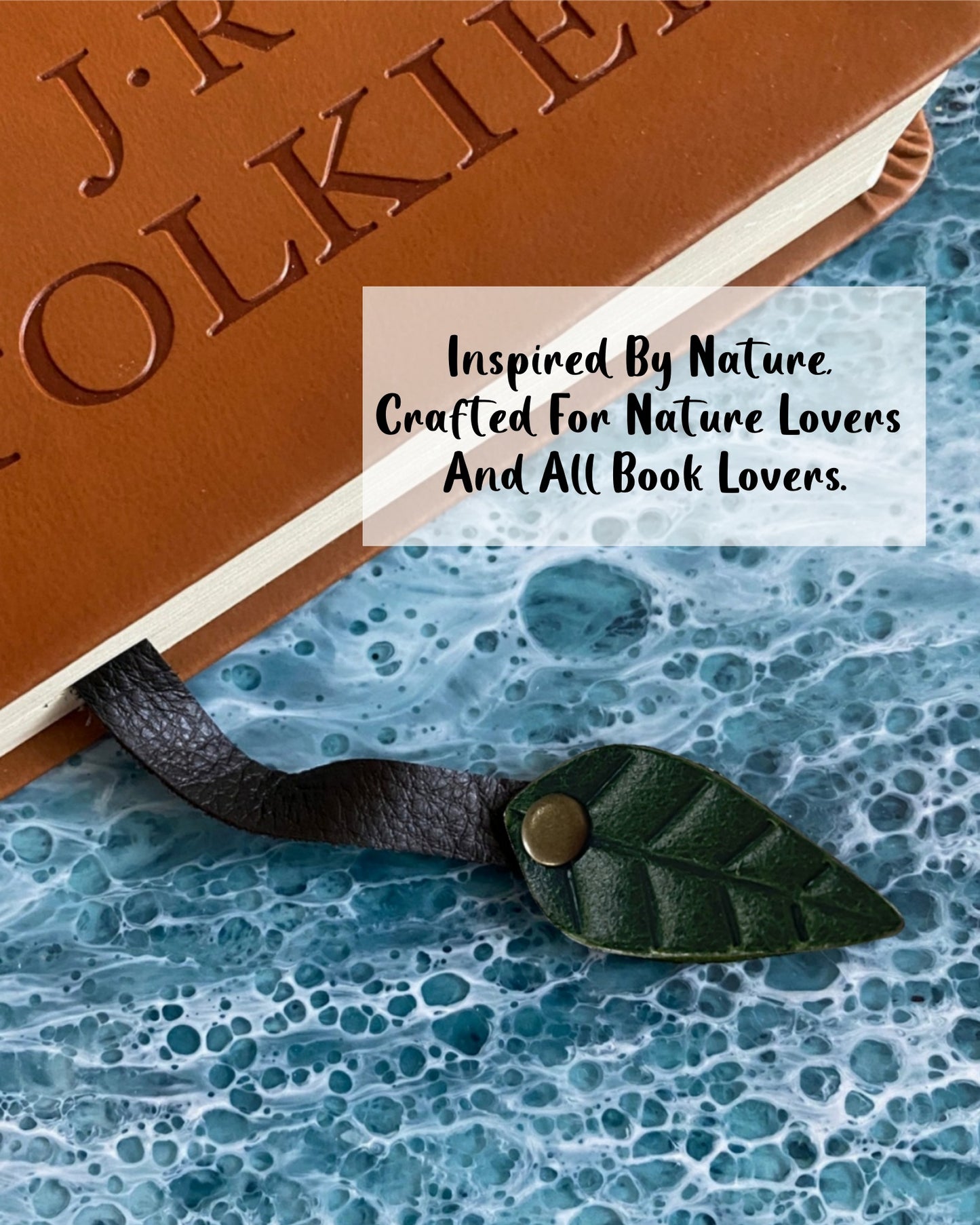 Book Lover Gifts for Women Men, Full-Grain Leather Bookmark for Reading, Unique Cute Fun Personalized Book Mark, Handmade Gift for Birthday Christmas Anniversary Retirement (Forest Green Leaf Black Strap)