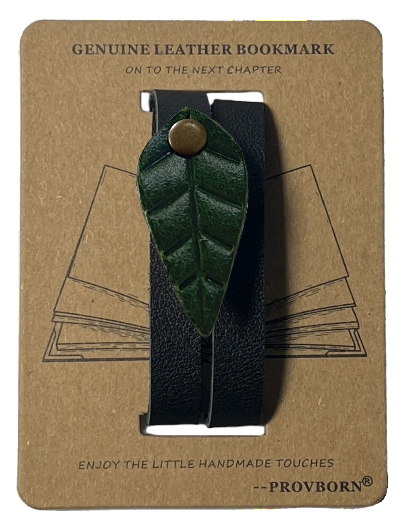 Book Lover Gifts for Women Men, Full-Grain Leather Bookmark for Reading, Unique Cute Fun Personalized Book Mark, Handmade Gift for Birthday Christmas Anniversary Retirement (Forest Green Leaf Black Strap)