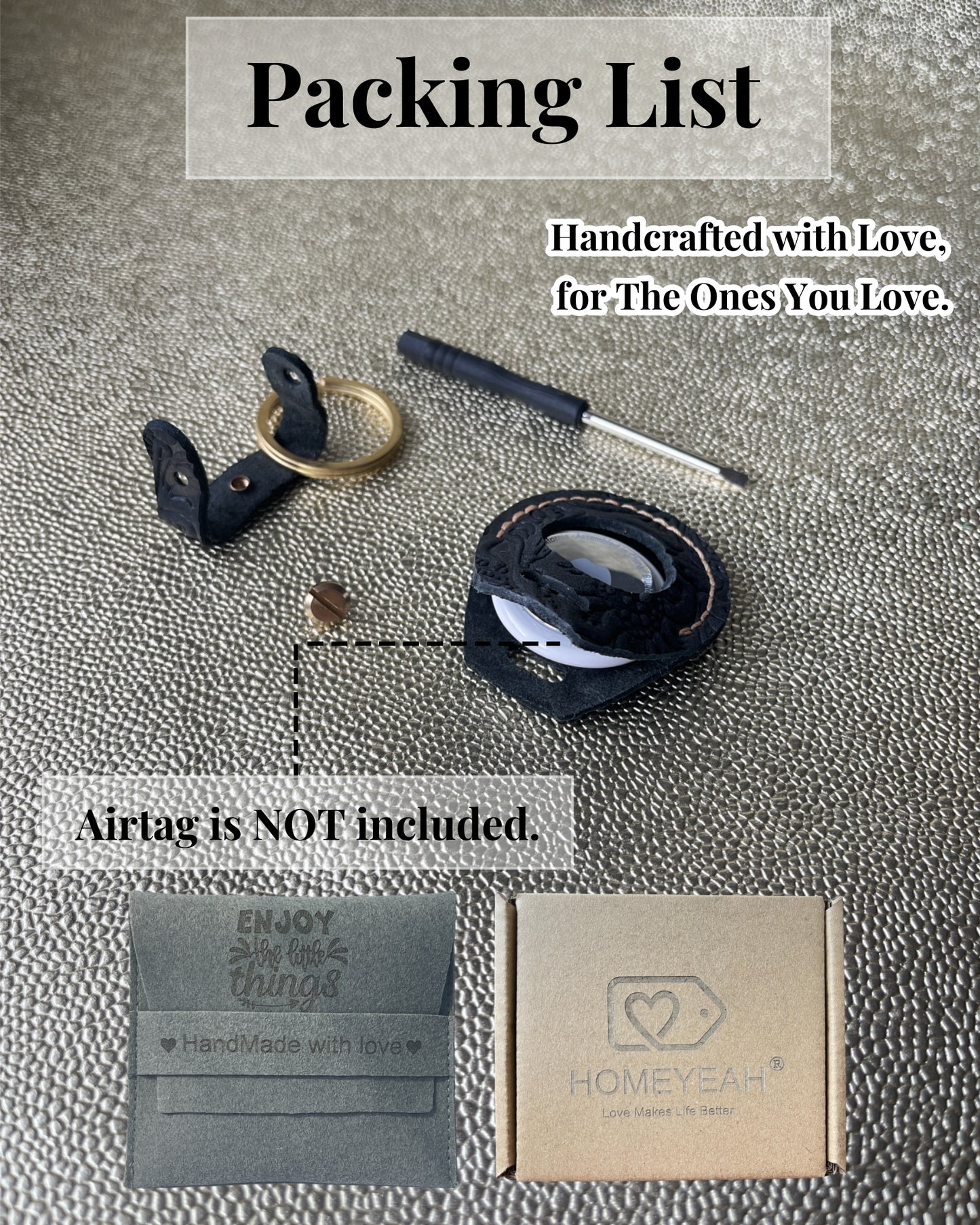 Compatible with Airtag Keychain Holder Full-grain Genuine Leather Air Tag Key Ring Case Women Men Gifts Handmade (A Black Flower)