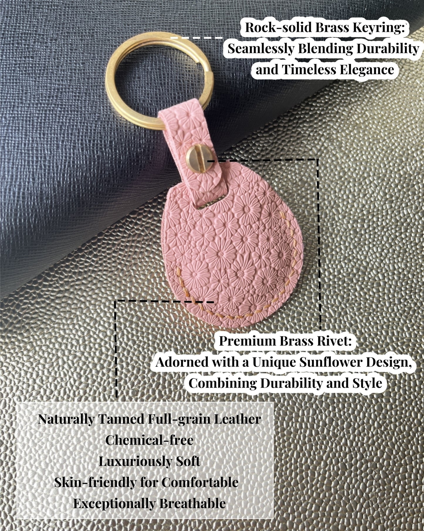Compatible with Airtag Keychain Holder Full-grain Genuine Leather Air Tag Key Ring Case Women Men Gifts Handmade (A Blush Pink Flower)