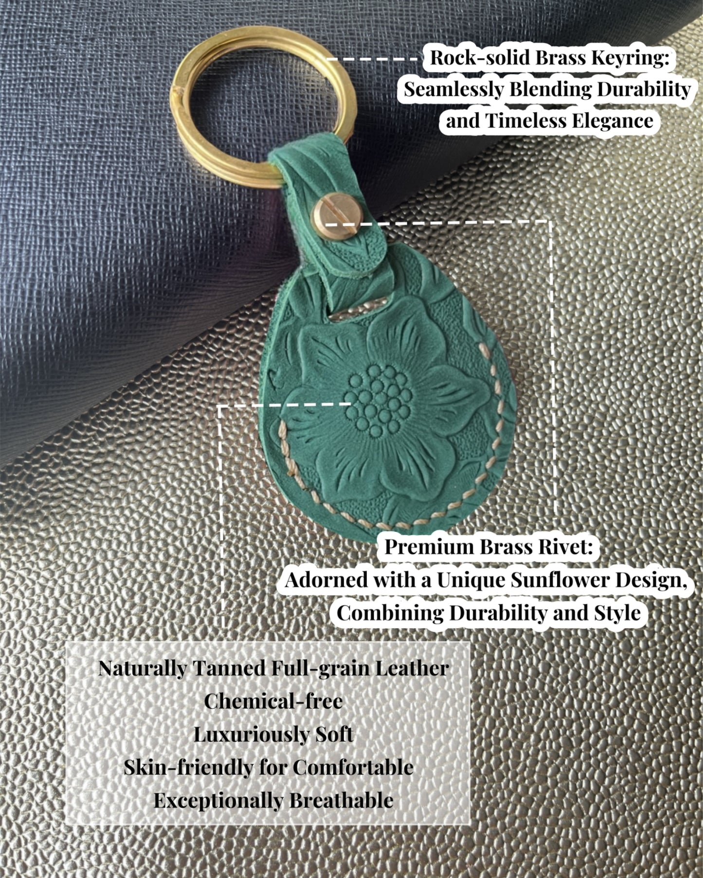Compatible with Airtag Keychain Holder Full-grain Genuine Leather Air Tag Key Ring Case Women Men Gifts Handmade (A Pine Green Flower)
