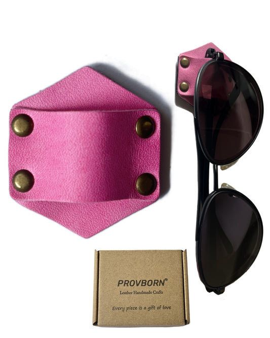 Leather Sunglass Holder for Car Dash One Handed, Eye Glasses Holder Organizer for Wall nightstand, Unique Gifts (Pink Barbie)