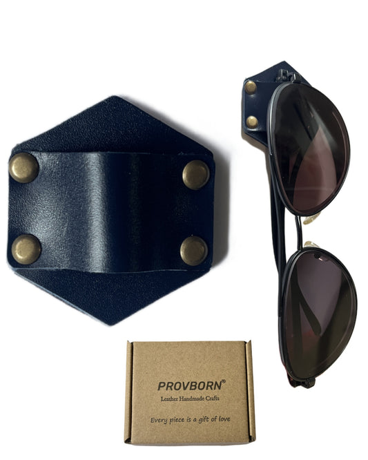 Leather Sunglass Holder for Car Dash One Handed, Eye Glasses Holder Organizer for Wall nightstand, Unique Gifts (Navy Blue)