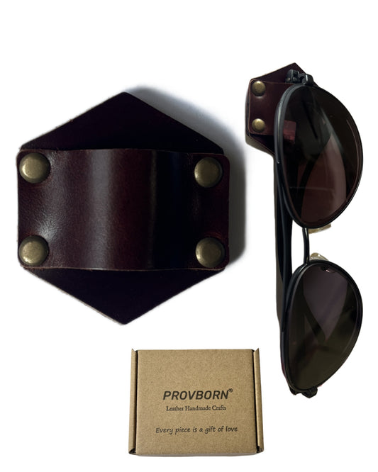 Leather Sunglass Holder for Car Dash One Handed, Eye Glasses Holder Organizer for Wall nightstand, Unique Gifts (Italian Brown)
