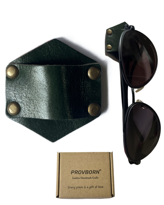 Leather Sunglass Holder for Car Dash One Handed, Eye Glasses Holder Organizer for Wall nightstand, Unique Gifts (Pine Green)