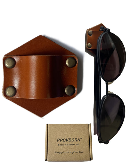 Leather Sunglass Holder for Car Dash One Handed, Eye Glasses Holder Organizer for Wall nightstand, Unique Gifts (Moroccan Honey)