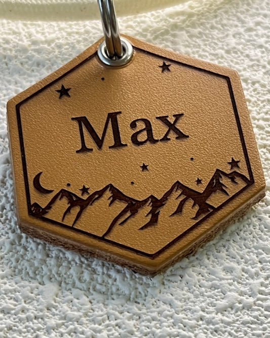 Leather Silent Dog Tags Personalized,Custom Engraved Name Dog Tag Silencer,Large or Small Pet ID Tag for Collar （Hazelnut Brown)