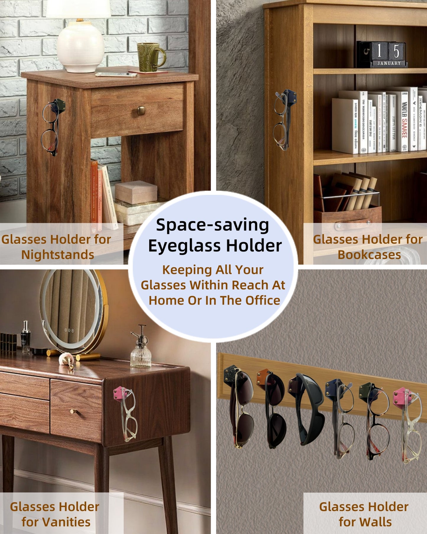 Leather Sunglass Holder for Car Dash One Handed, Eye Glasses Holder Organizer for Wall nightstand, Unique Gifts (Moroccan Honey)
