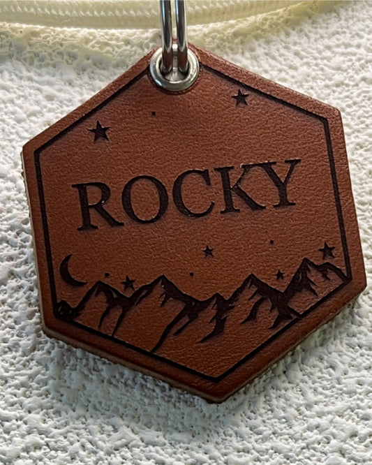 Leather Silent Dog Tags Personalized,Custom Engraved Name Dog Tag Silencer,Large or Small Pet ID Tag for Collar (Italian Brown)