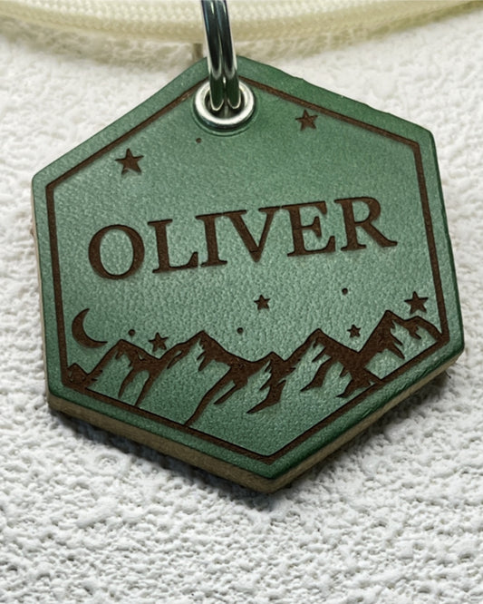 Leather Silent Dog Tags Personalized,Custom Engraved Name Dog Tag Silencer,Large or Small Pet ID Tag for Collar （Lucky Green)